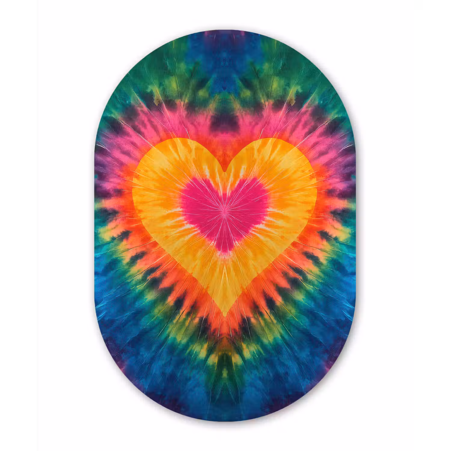 Hart - Tie Dye - Kleurrijk Wandcirkel Ovaal Forex klein -3d