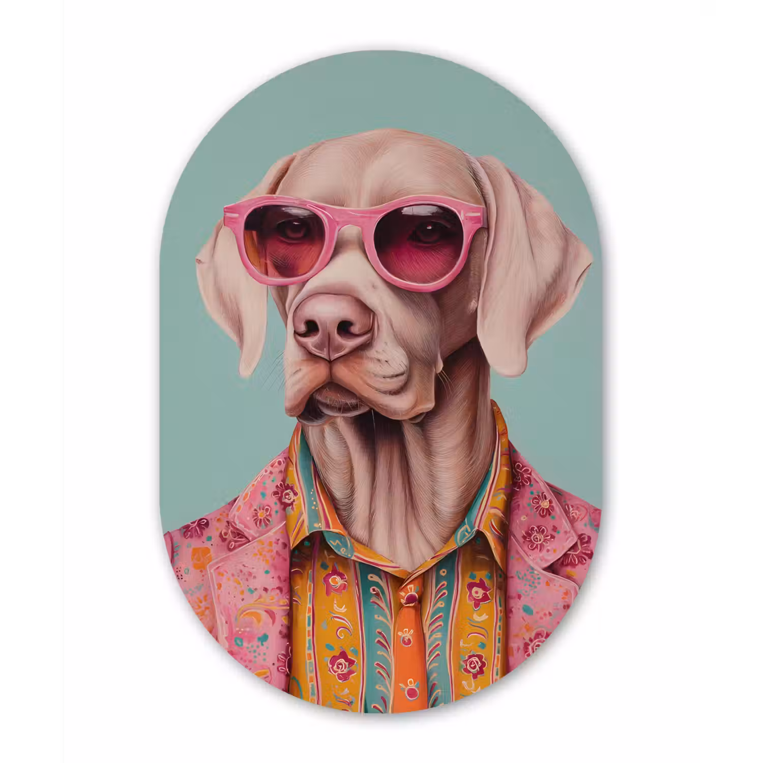 Hond - Overhemd - Bloemen - Bril Wandcirkel Ovaal Forex klein -3d