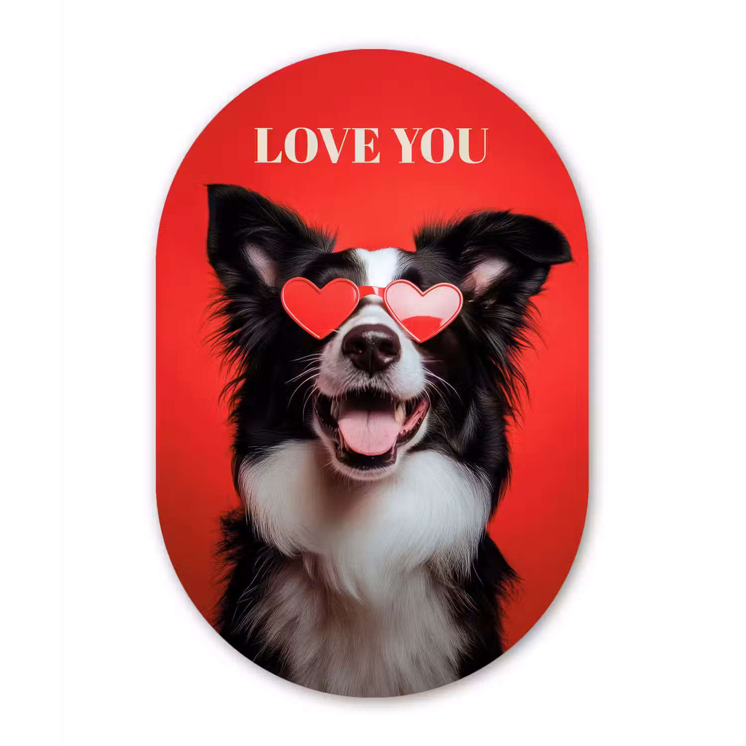 Hond - Hartjesbril - Loveyou - Rood Wandcirkel Ovaal Forex klein -3d