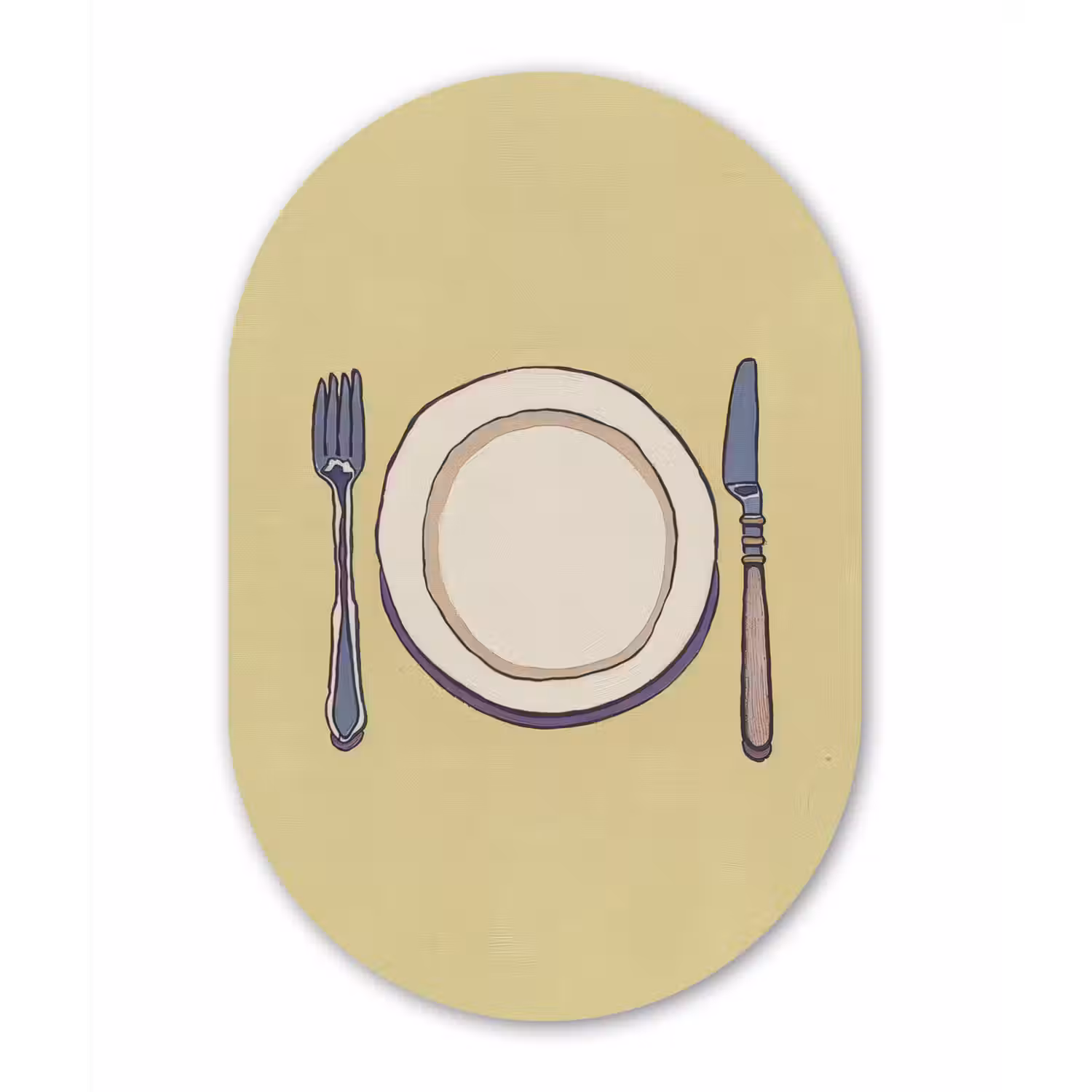 Illustratie - Bord - Bestek - Beige Wandcirkel Ovaal Forex klein -3d