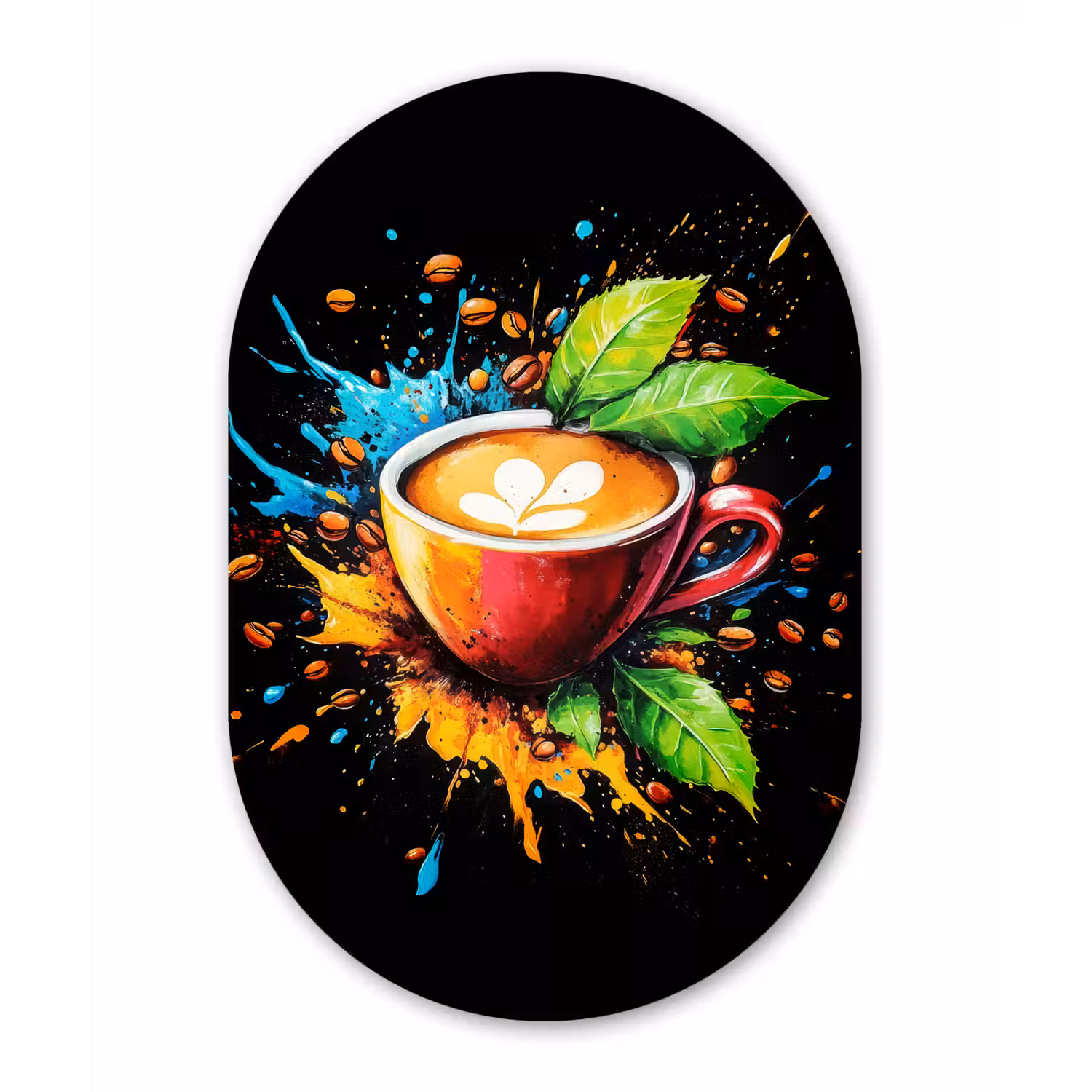 Koffie - Graffiti - Drinken - Abstract Wandcirkel Ovaal Forex klein -3d