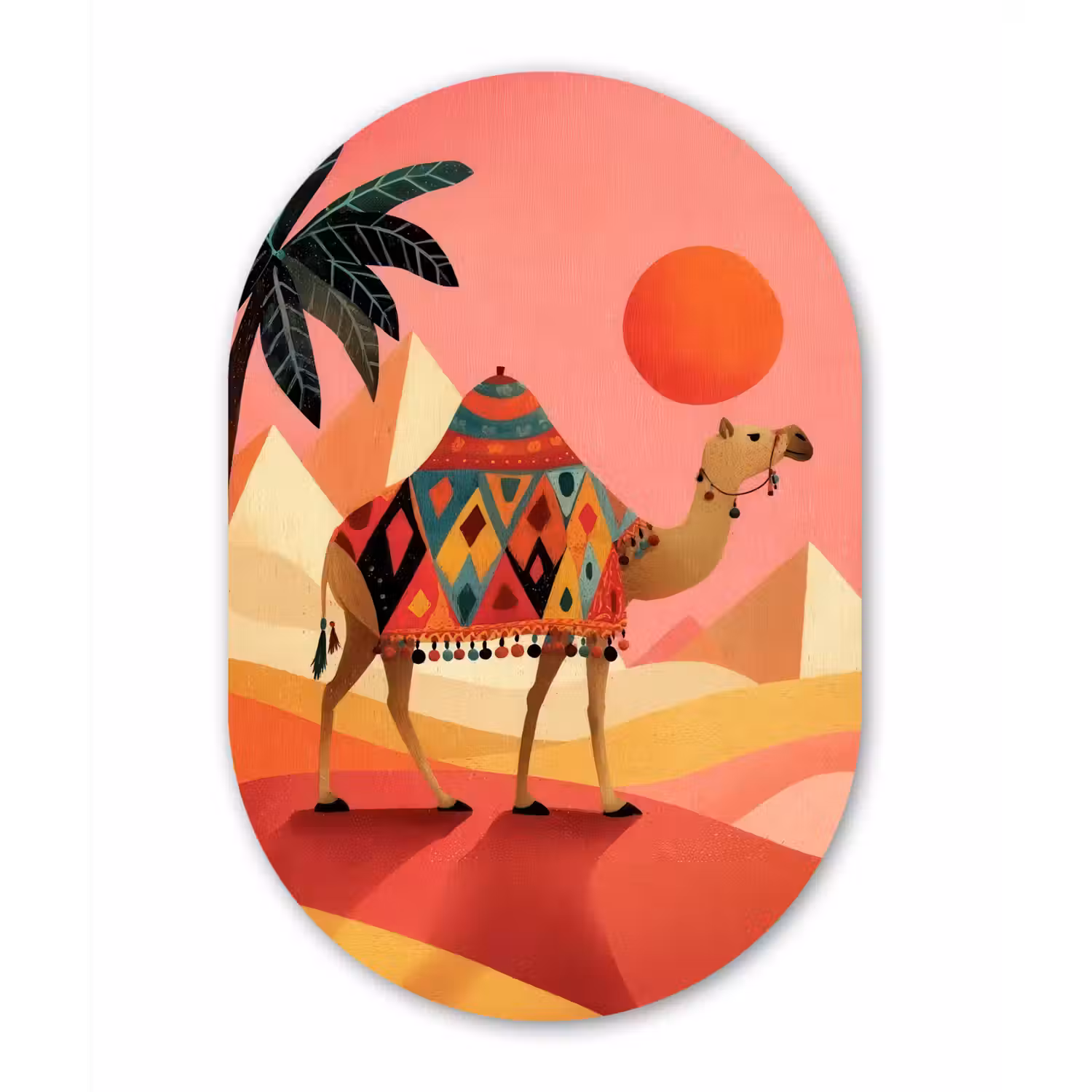 Kameel - Pyramides - Rode zon Wandcirkel Ovaal Forex klein -3d