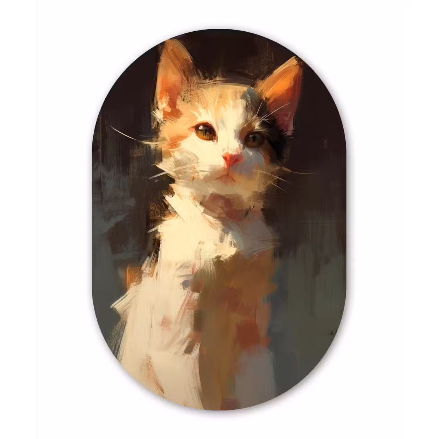 Kat - Geschilderd - Artistiek - Wit Wandcirkel Ovaal Forex klein -3d