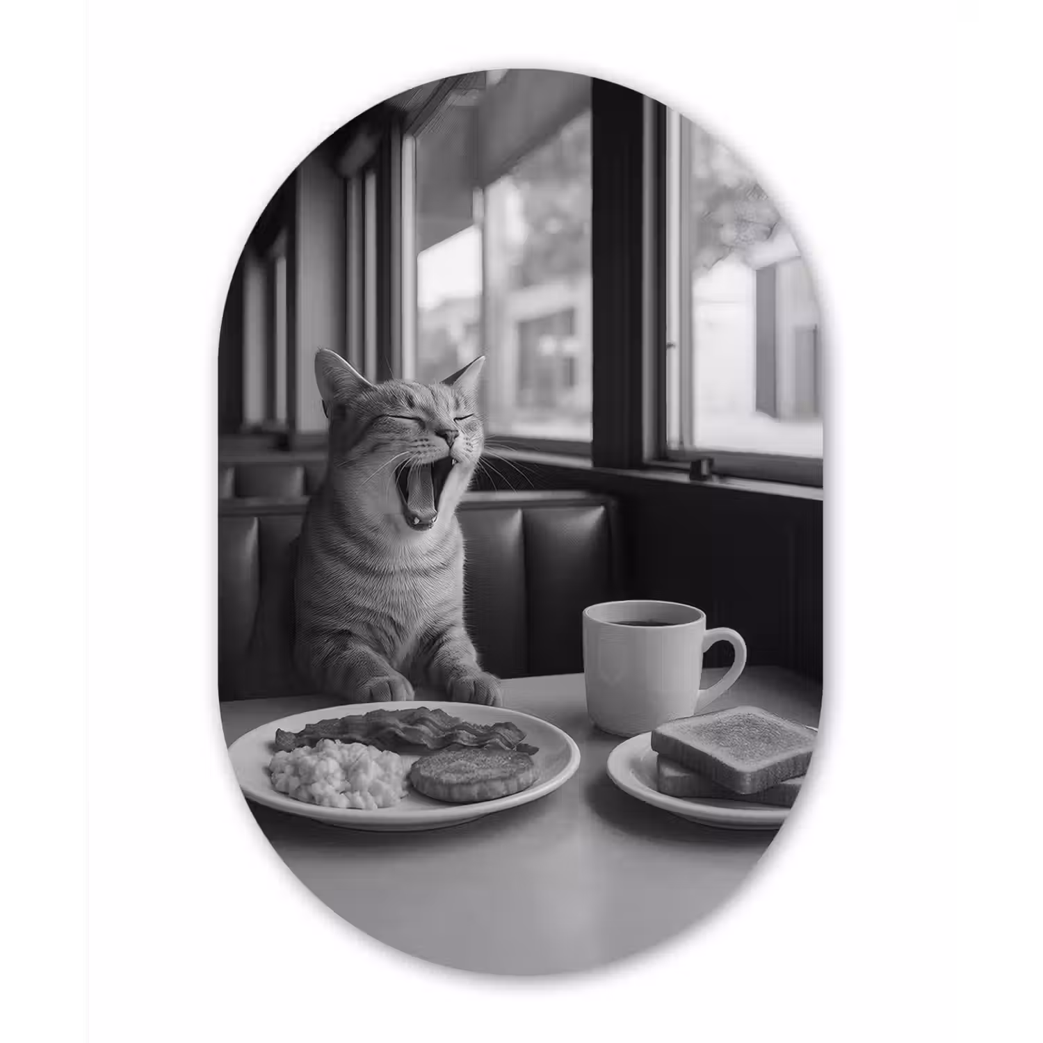 Kat - Koffie - Brood - Zwart Wandcirkel Ovaal Forex klein -3d