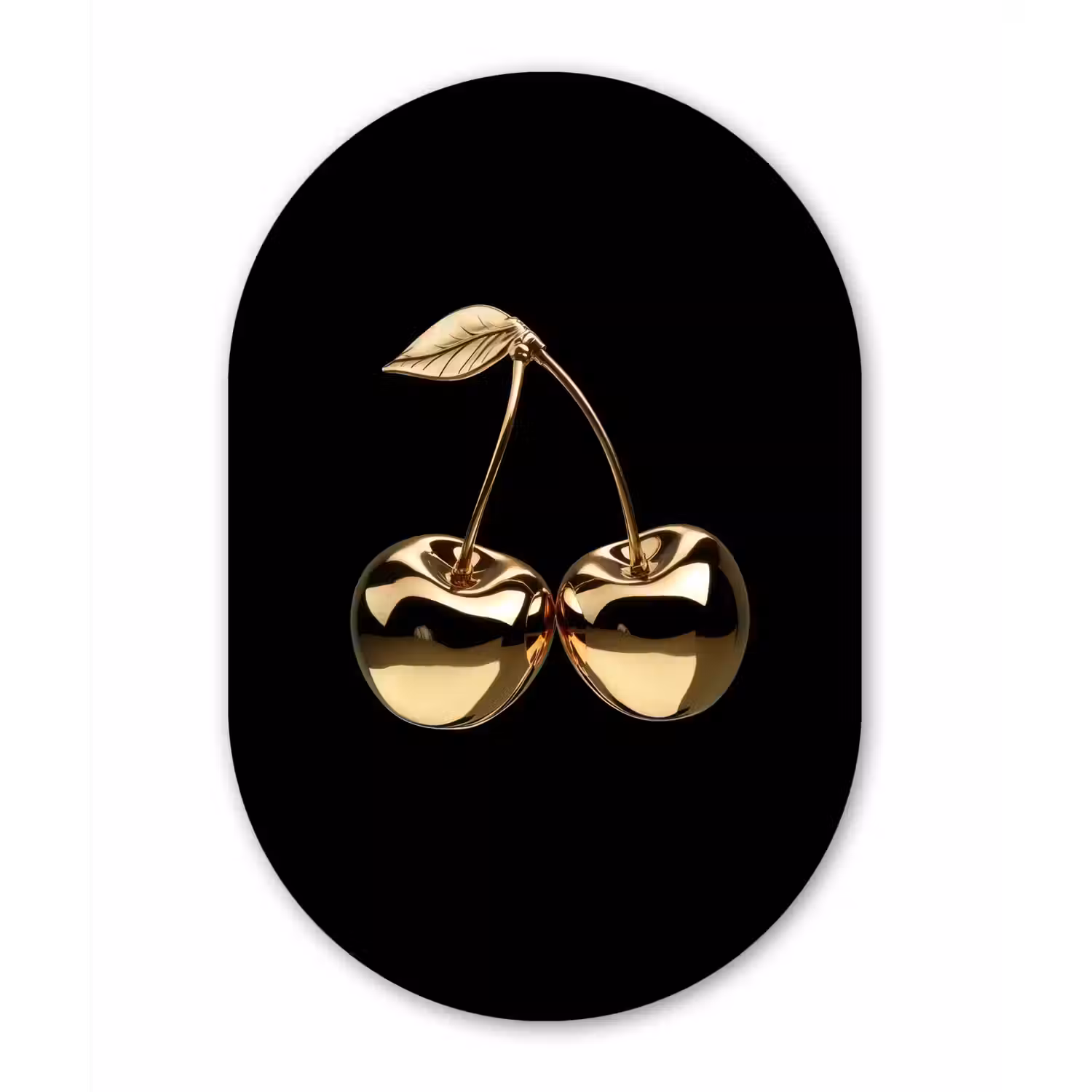 Kersen - Zwart - Goud - Chrome Wandcirkel Ovaal Forex klein -3d
