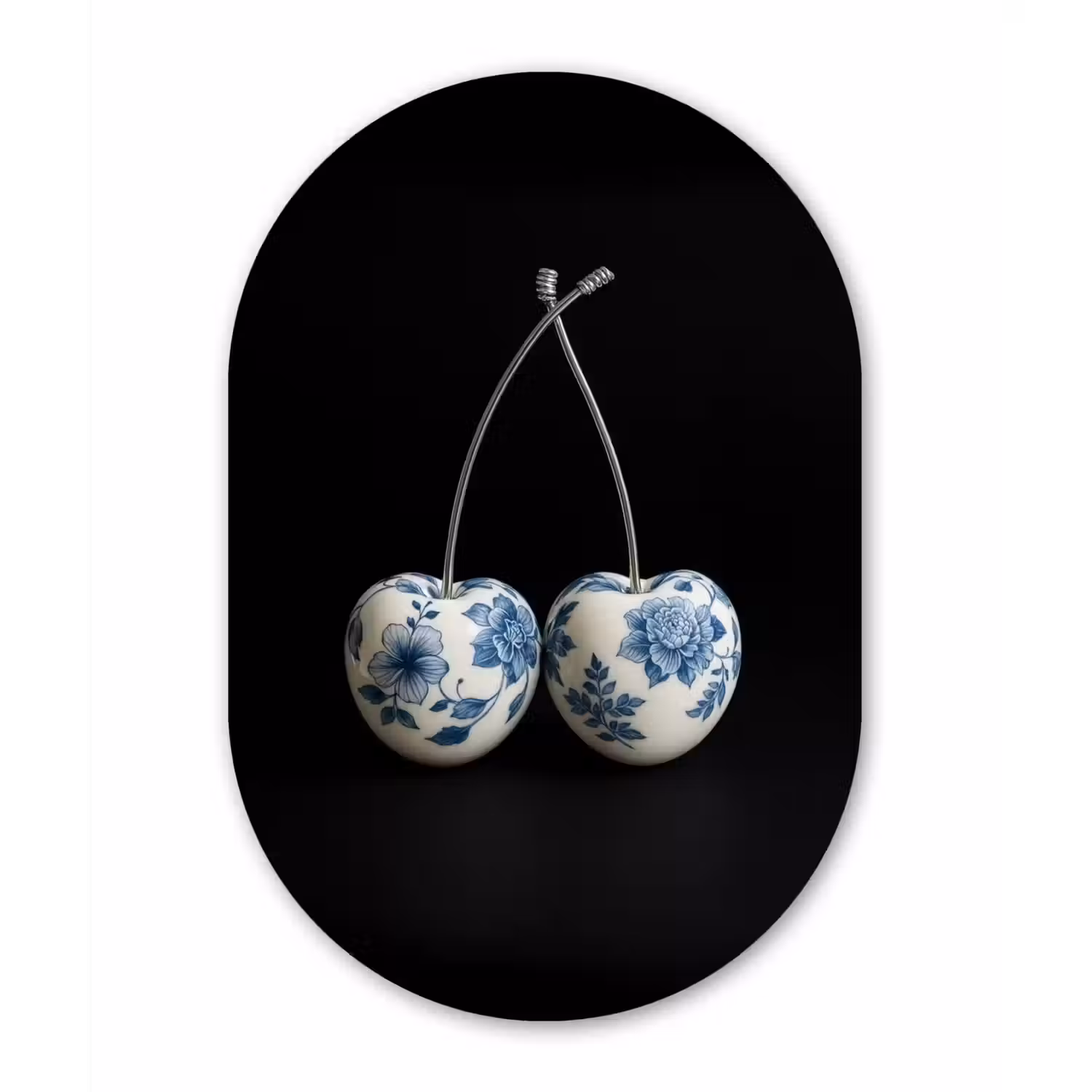 Kersen - Delfts blauw - Fruit Wandcirkel Ovaal Forex klein -3d