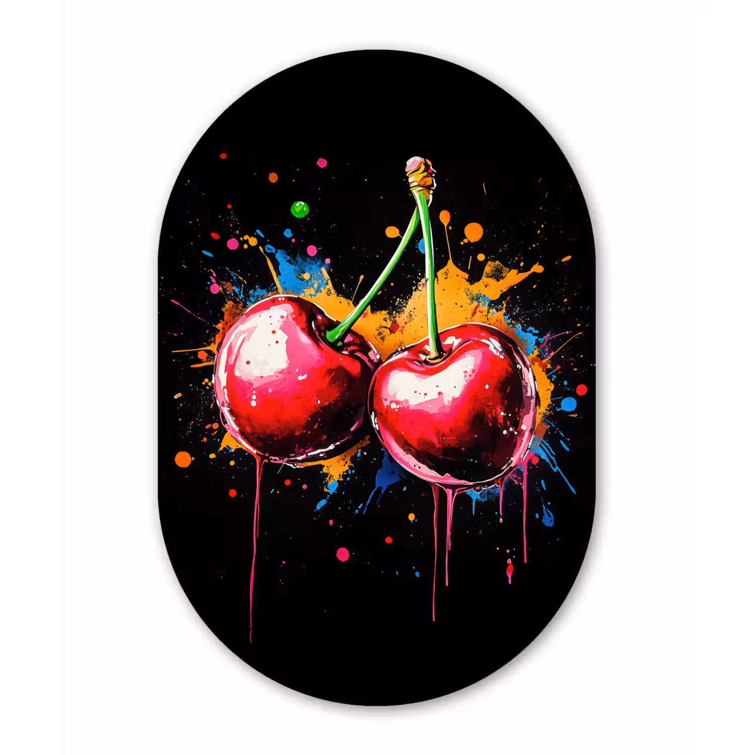 Kersen - Fruit - Graffiti - Verf - Abstract - Modern - Kleurrijk Wandcirkel Ovaal Forex klein -3d