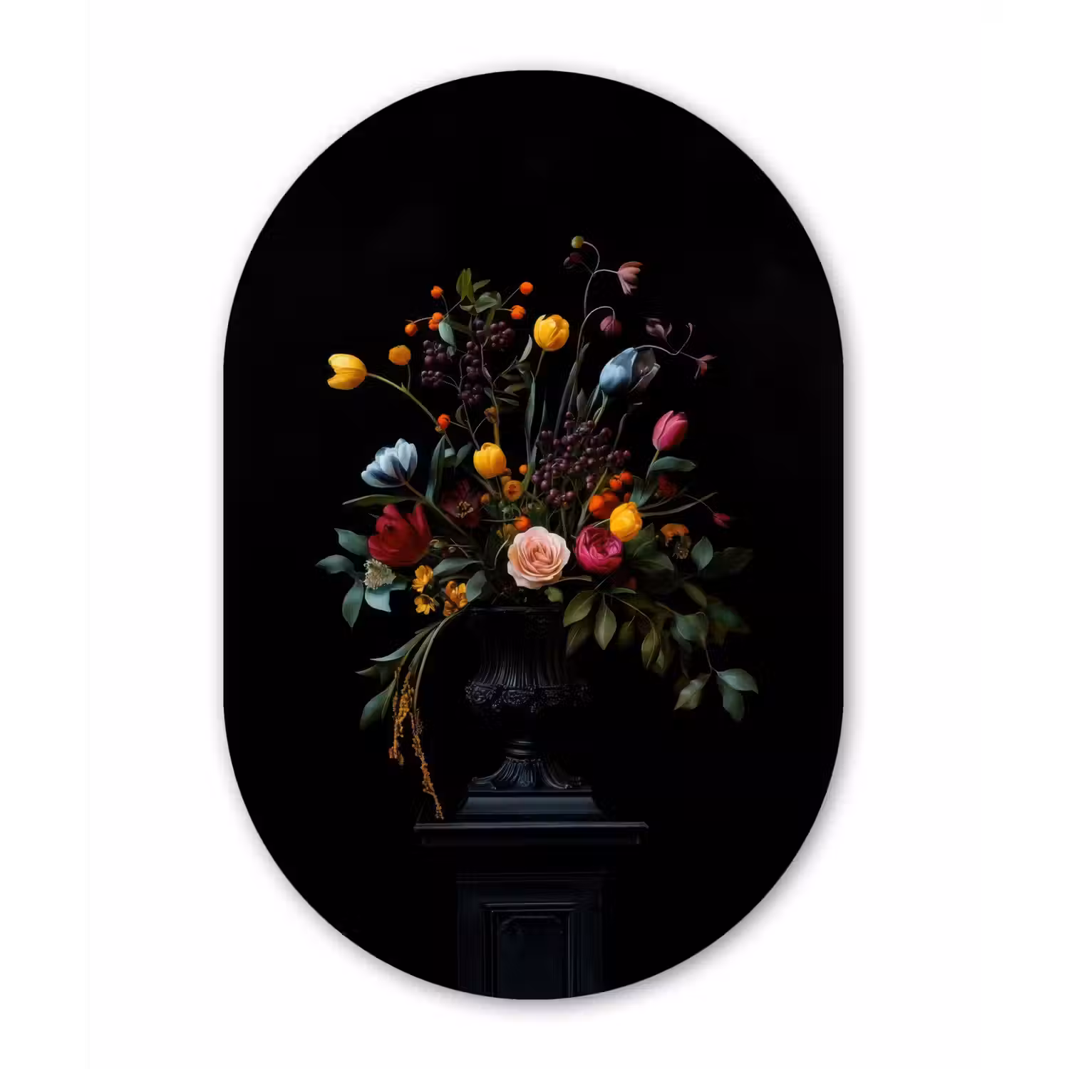 Klassiek - Vaas - Boeket - Bloemen Wandcirkel Ovaal Forex klein -3d