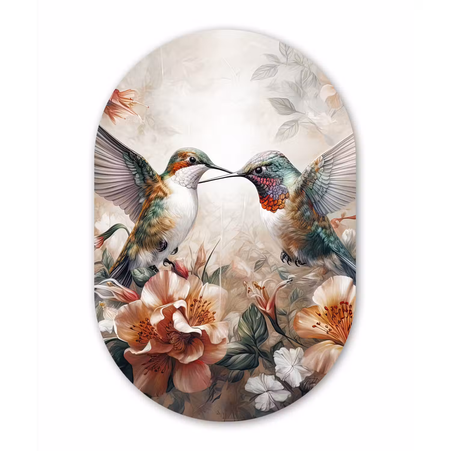 Kolibrie - Vogels - Bloemen - Natuur Wandcirkel Ovaal Forex klein -3d