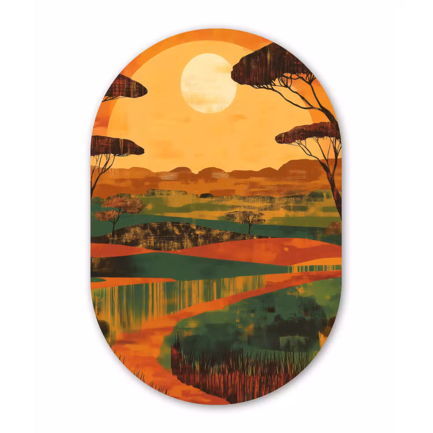 Landschap - Afrikaans - Zon Wandcirkel Ovaal Forex klein -3d