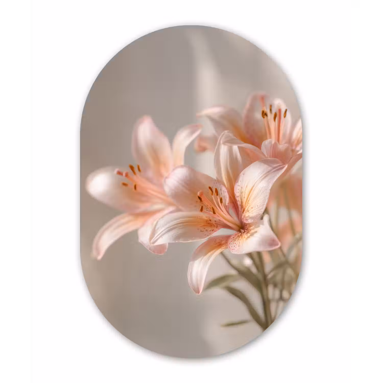 Lelies - Meeldraden - Roze - Wazig Wandcirkel Ovaal Forex klein -3d