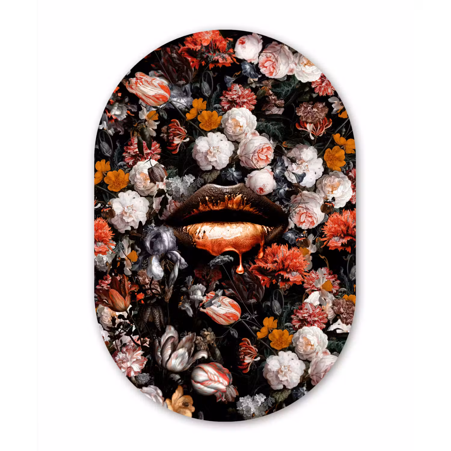Lippen - Bloemen - Verf - Oranje - Kunst - Abstract - Oude meesters Wandcirkel Ovaal Forex klein -3d
