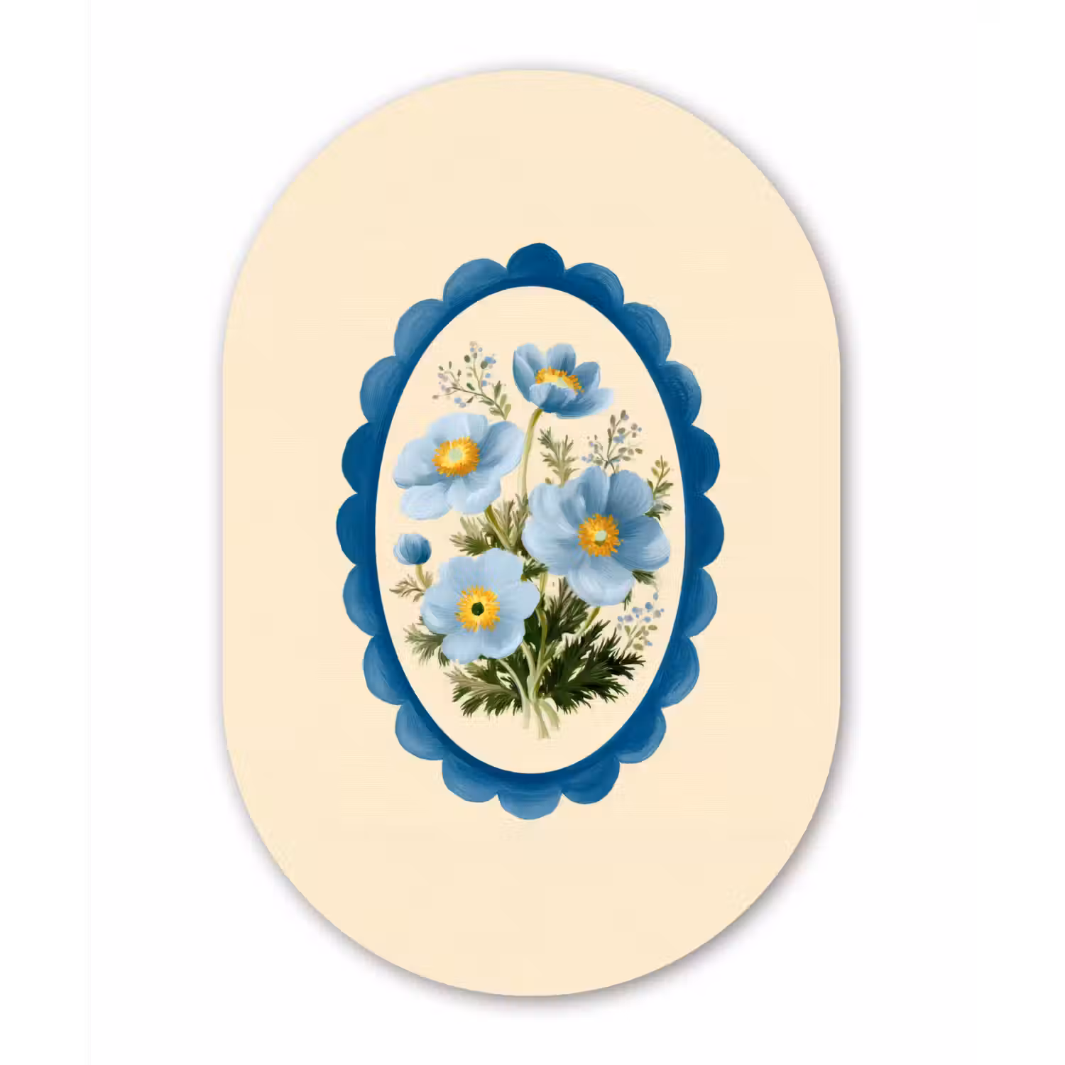 Lijst - Bloemen - Lichtblauw - Illustratie Wandcirkel Ovaal Forex klein -3d
