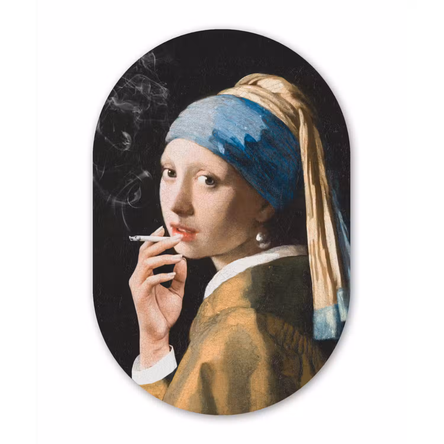 Meisje met de parel - Johannes Vermeer - Sigaretten Wandcirkel Ovaal Forex klein -3d