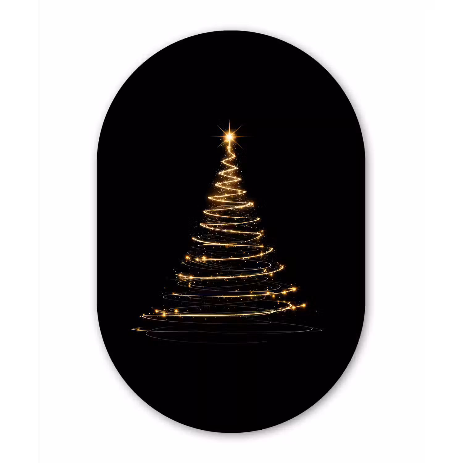 Magisch - Kerstboom - Lichtspiralen - Zwart Wandcirkel Ovaal Forex klein -3d