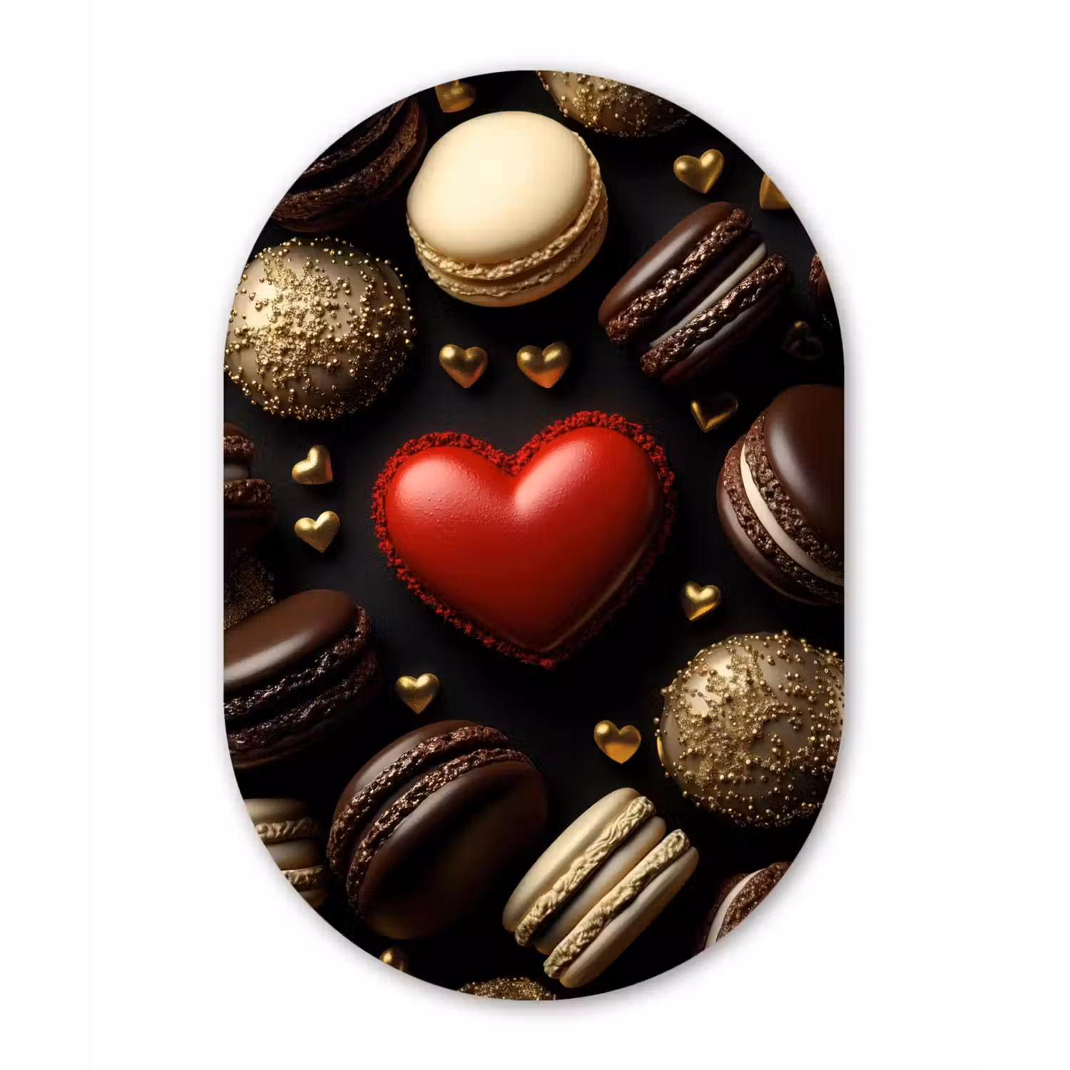 Macarons - Rood - Hart Wandcirkel Ovaal Forex klein -3d