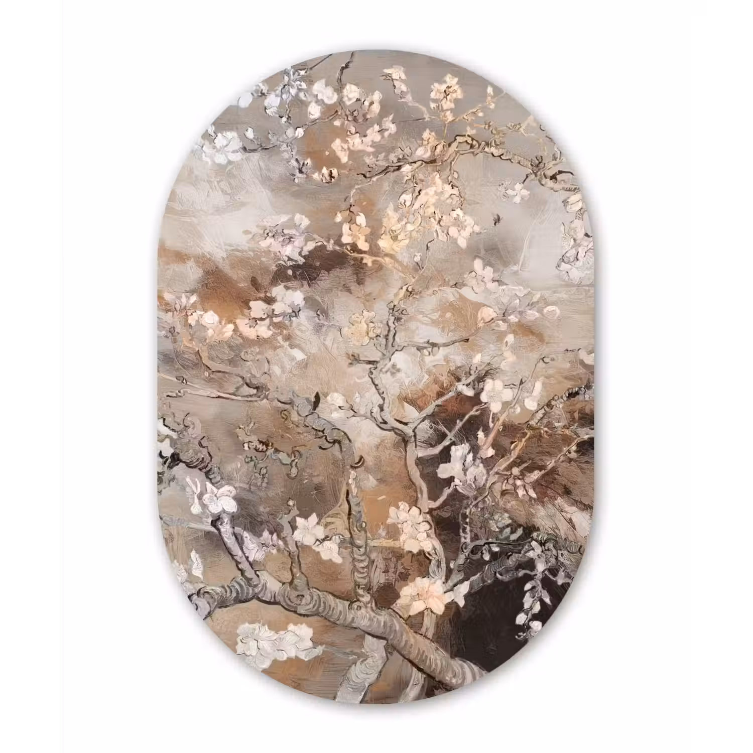 Amandelbloesem - Kunst - Van Gogh - Beige - Abstract Wandcirkel Ovaal Forex klein -3d