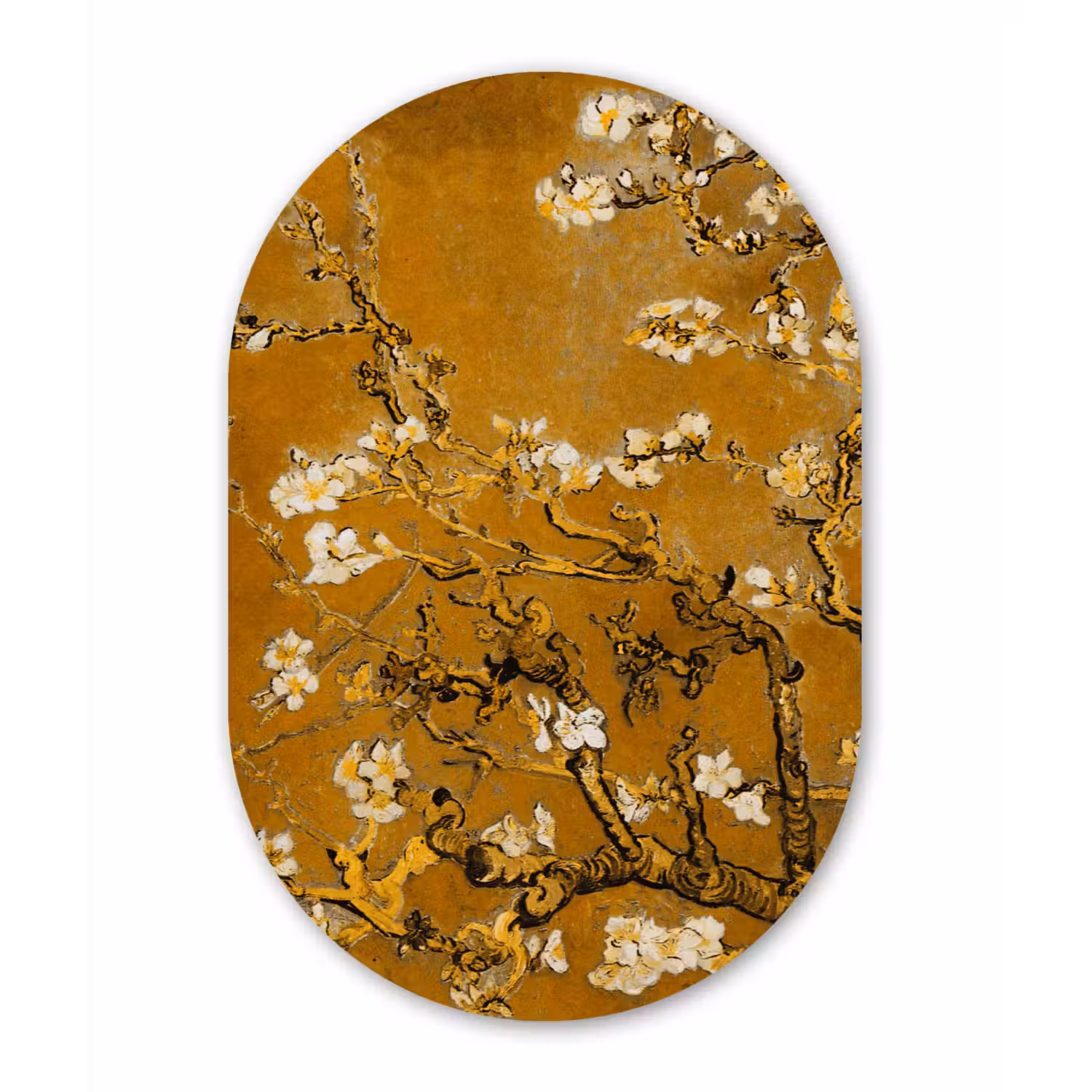 Amandelbloesem - Kunst - Van Gogh - Goud Wandcirkel Ovaal Forex klein -3d