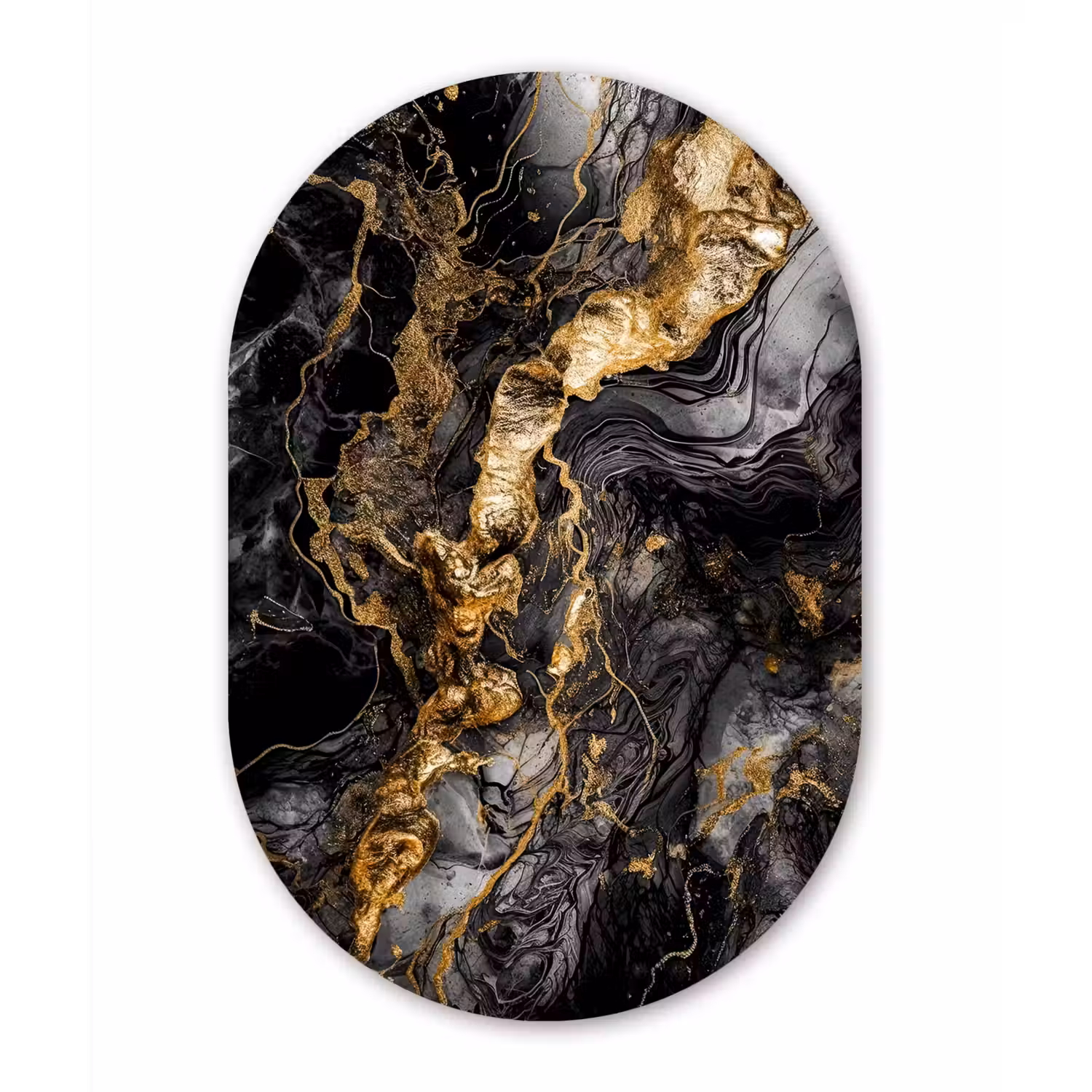 Marmer - Zwart - Goud - Abstract Wandcirkel Ovaal Forex klein -3d