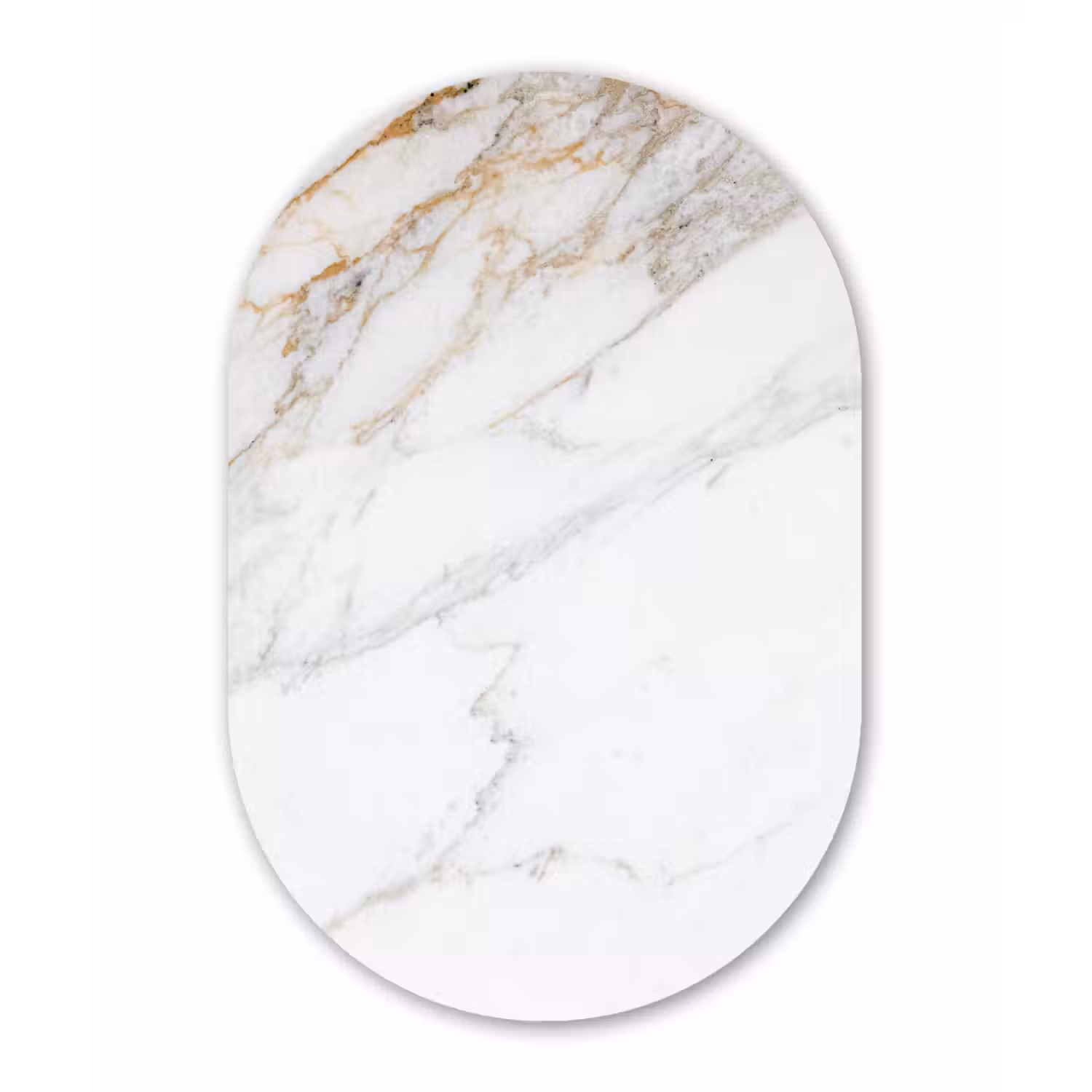 Marmer - Steen - Wit - Goud - Marmerlook - Steen - Luxe Wandcirkel Ovaal Forex klein -3d