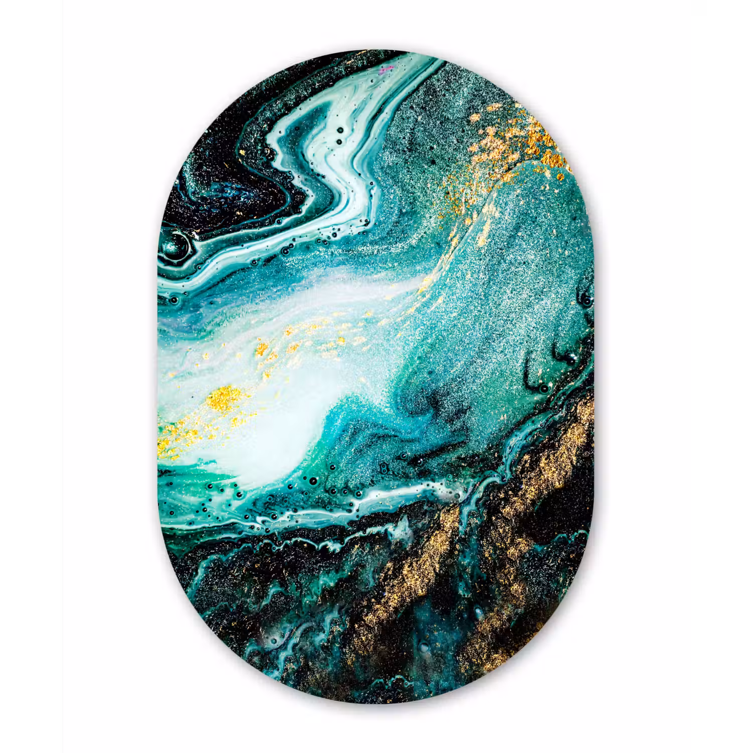 Marmerlook - Blauw - Goud - Glitter - Luxe - Marmer Wandcirkel Ovaal Forex klein -3d
