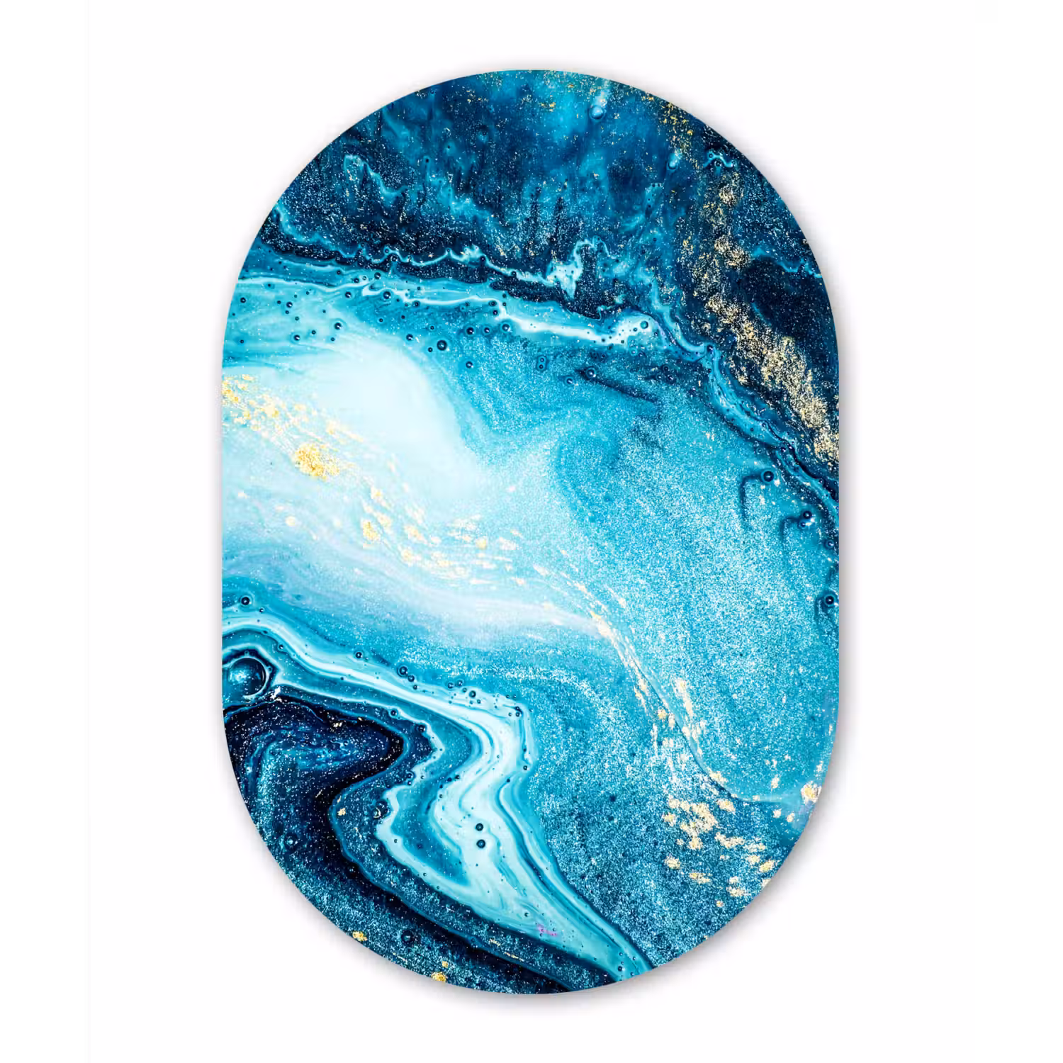Marmerlook - Blauw - Goud - Luxe - Glitter - Marmer Wandcirkel Ovaal Forex klein -3d