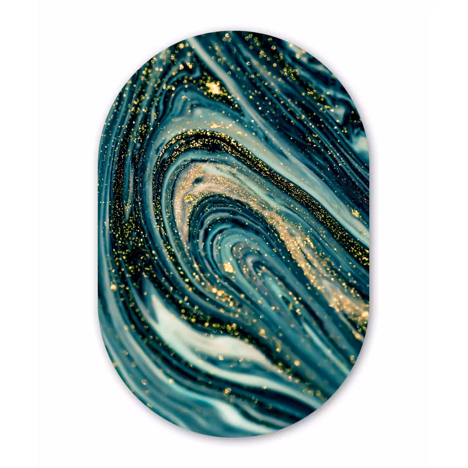 Marmerlook - Luxe - Goud - Turquoise - Glitter Wandcirkel Ovaal Forex klein -3d
