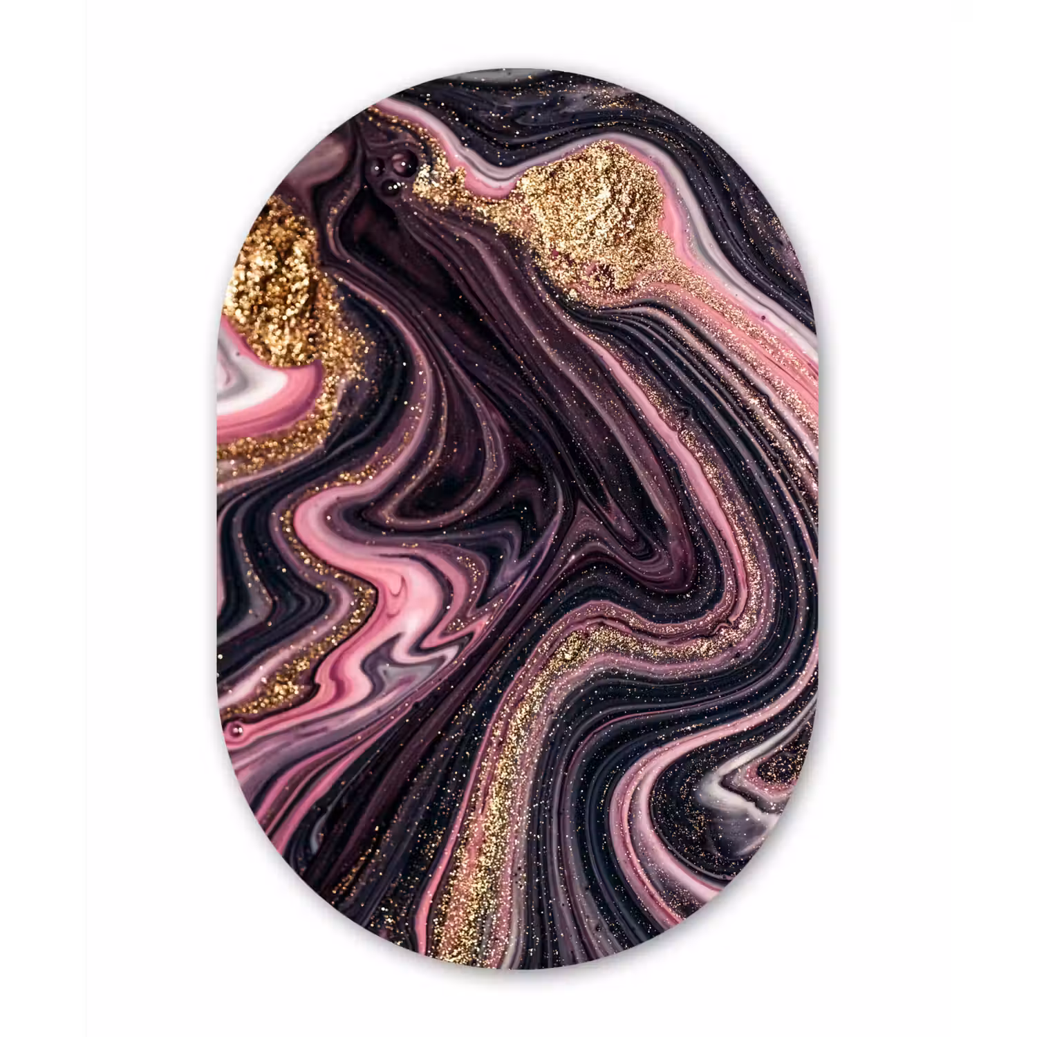 Marmerlook - Roze - Paars - Goud - Luxe - Marmer Wandcirkel Ovaal Forex klein -3d