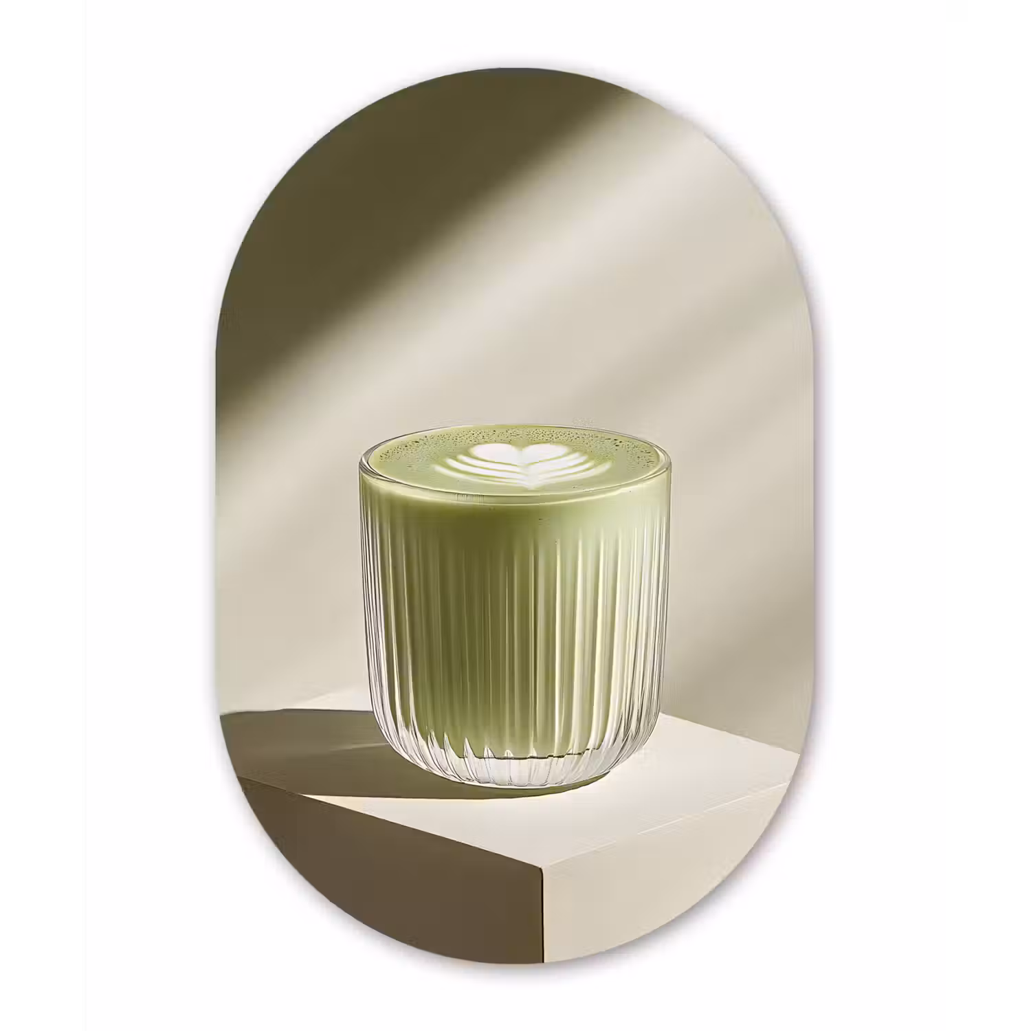 Matcha - Glas - Groen - Minimalistisch Wandcirkel Ovaal Forex klein -3d