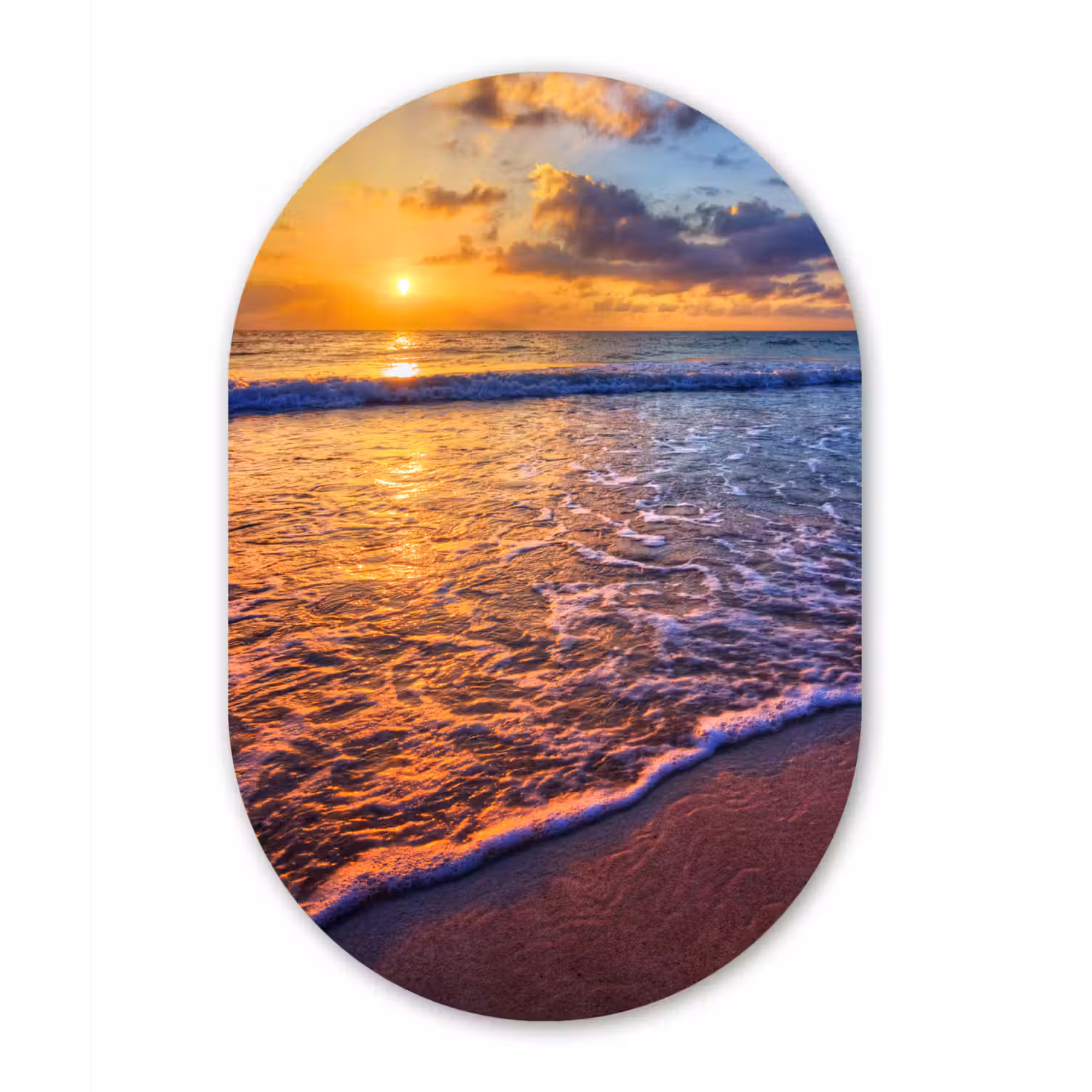 Zee - Strand - Zonsondergang - Wolken - Horizon Wandcirkel Ovaal Forex klein -3d