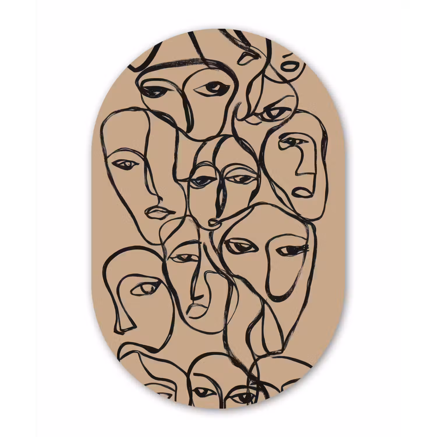 Gezichtenzee - Lijntekening - Abstract Wandcirkel Ovaal Forex klein -3d