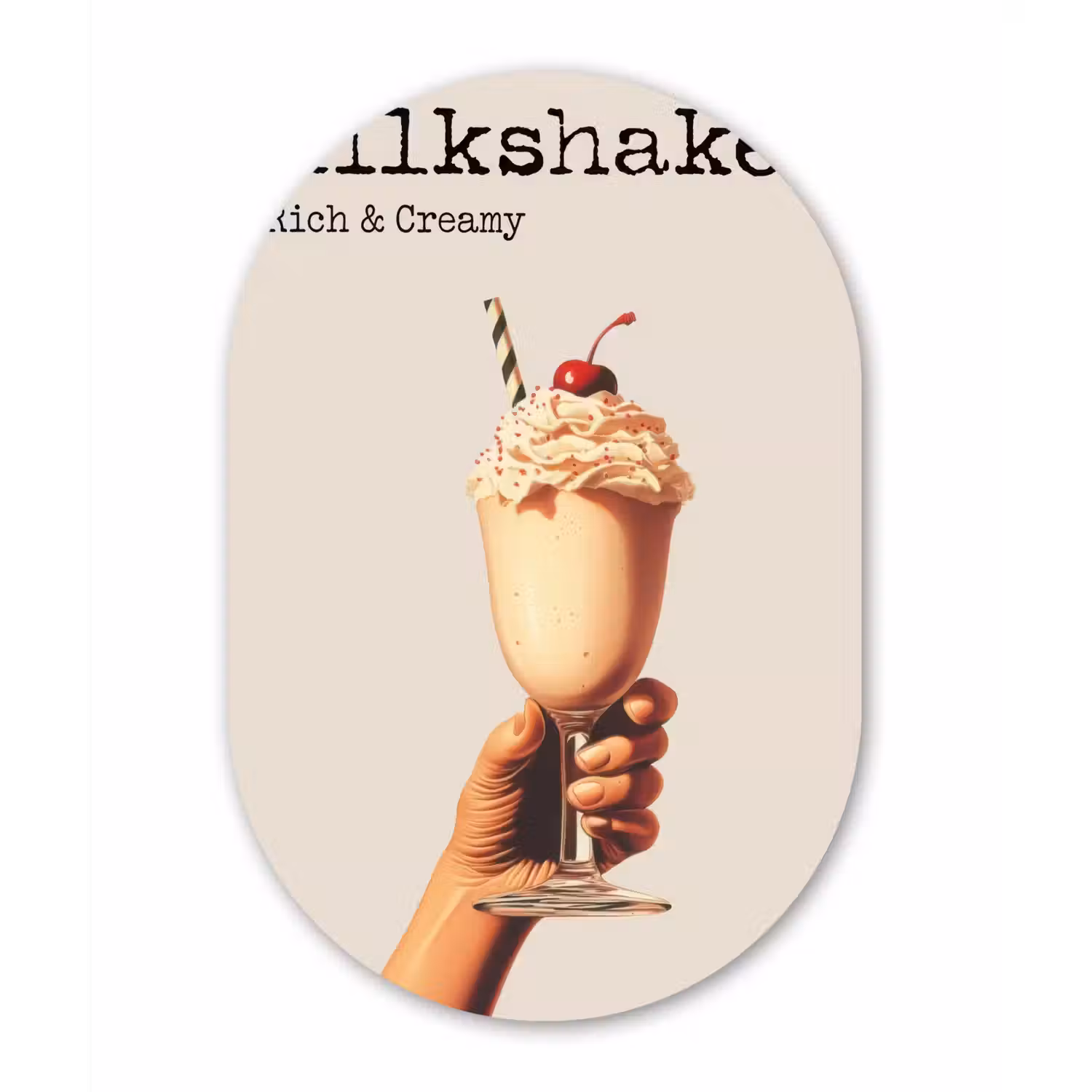 Milkshake - Kers - Rietje Wandcirkel Ovaal Forex klein -3d