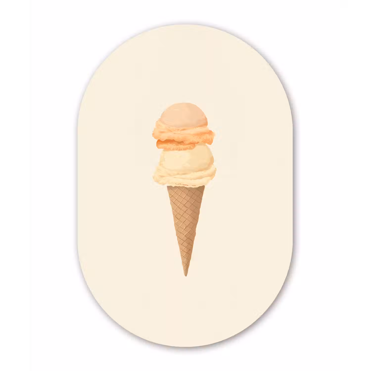 Minimalistisch - Schepijs - Hoorntje - Beige Wandcirkel Ovaal Forex klein -3d