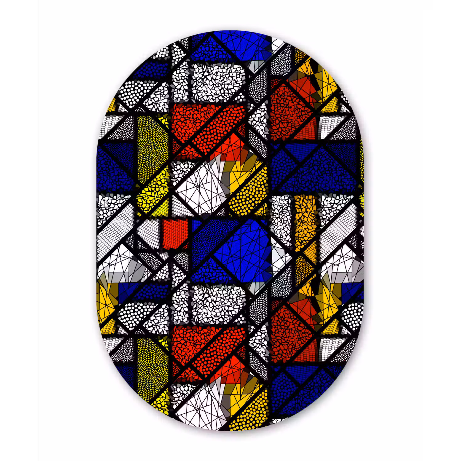 Mondriaan - Glas in lood - Oude Meesters - Kunstwerk - Abstract - Schilderij Wandcirkel Ovaal Forex klein -3d