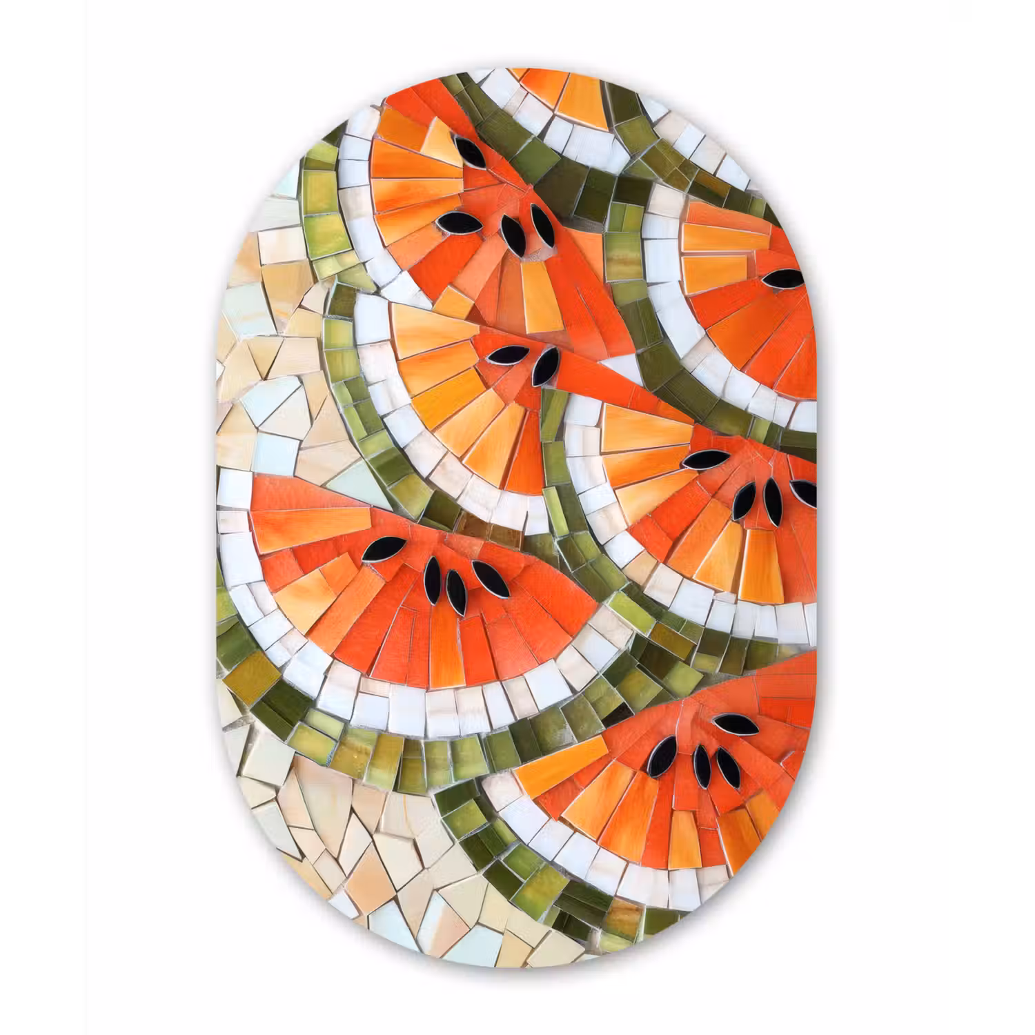Mozaïek - Watermeloen - Rood - Pitten Wandcirkel Ovaal Forex klein -3d