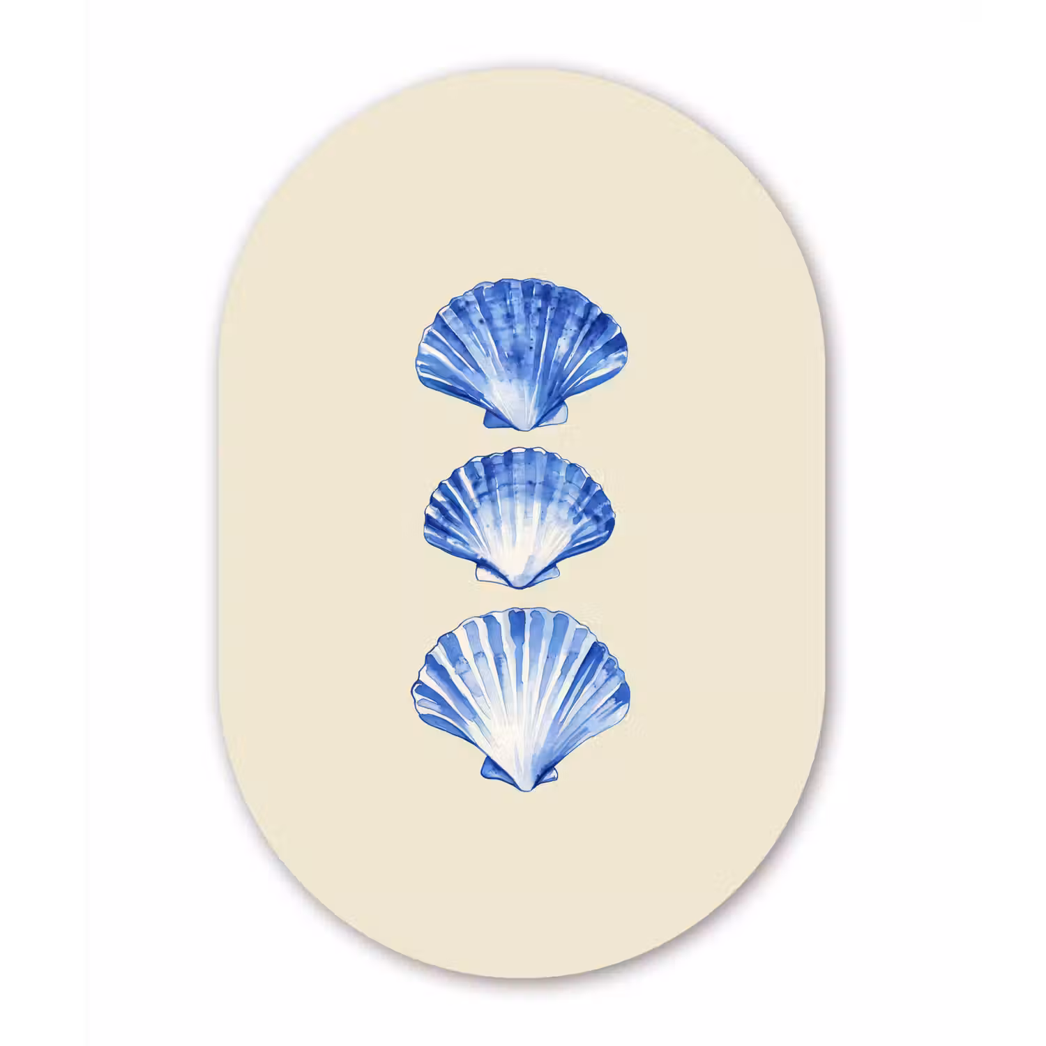 Schelpen - Blauw - Beige Wandcirkel Ovaal Forex klein -3d