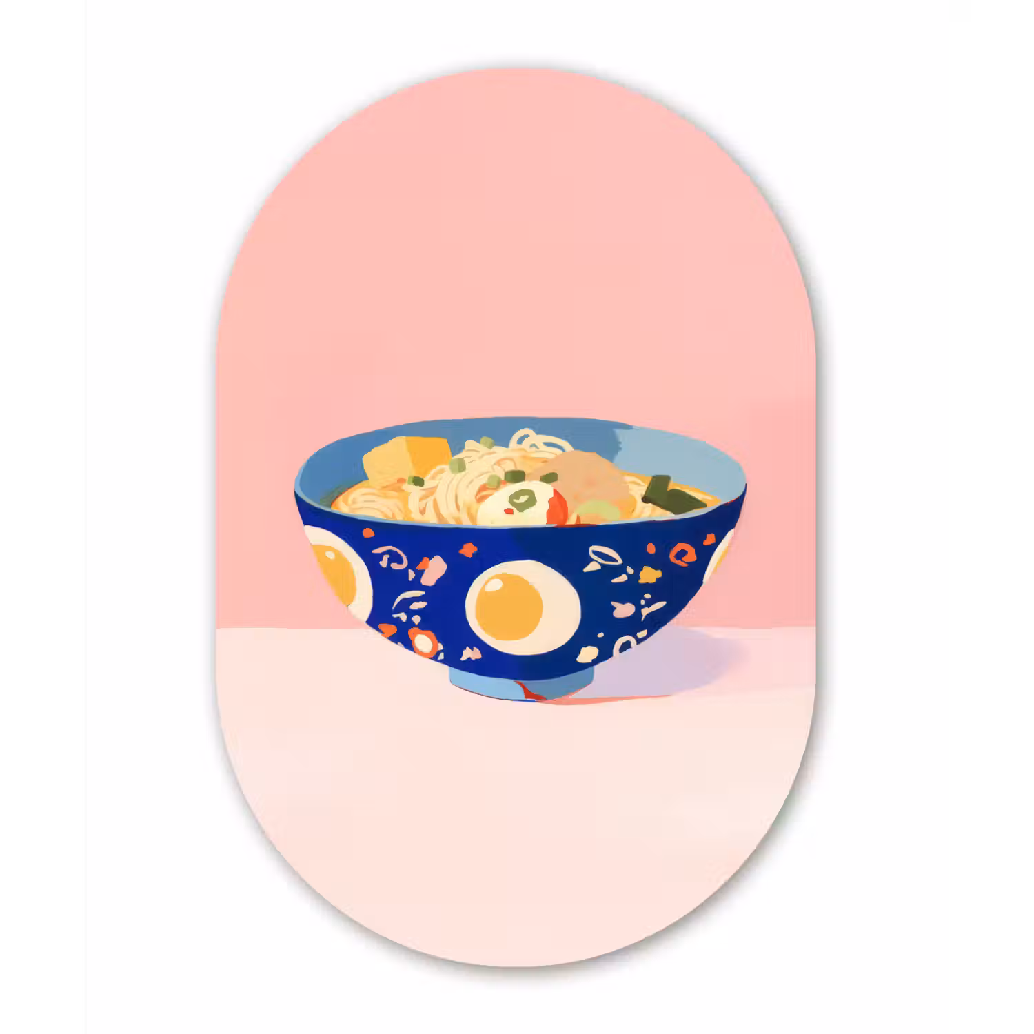 Noodles - Kom - Blauw - Illustratie Wandcirkel Ovaal Forex klein -3d
