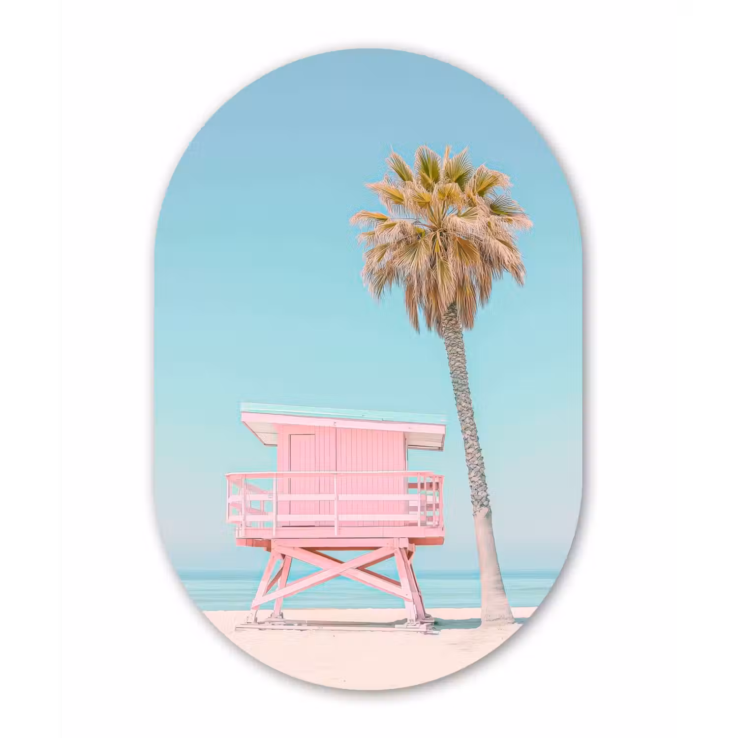 Palmboom - Strandhuis - Roze Wandcirkel Ovaal Forex klein -3d