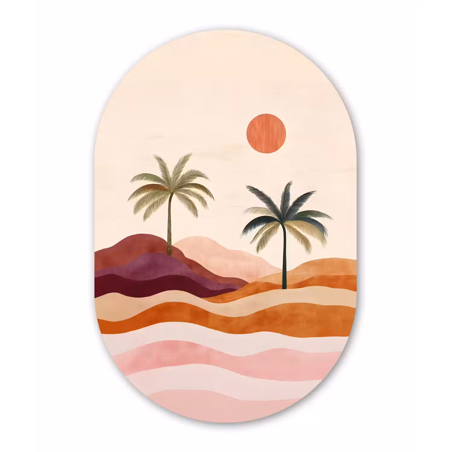 Palmbomen - Abstract - Zon - Heuvels Wandcirkel Ovaal Forex klein -3d