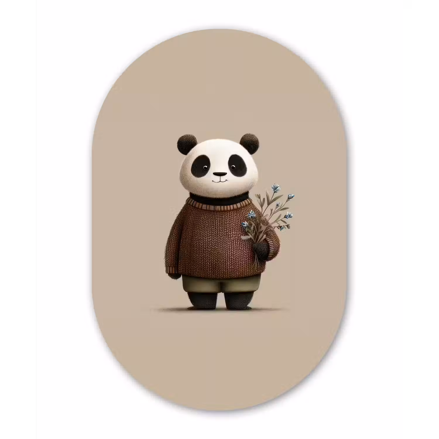 Panda - Blauwe bloemen - Zachtheid Wandcirkel Ovaal Forex klein -3d