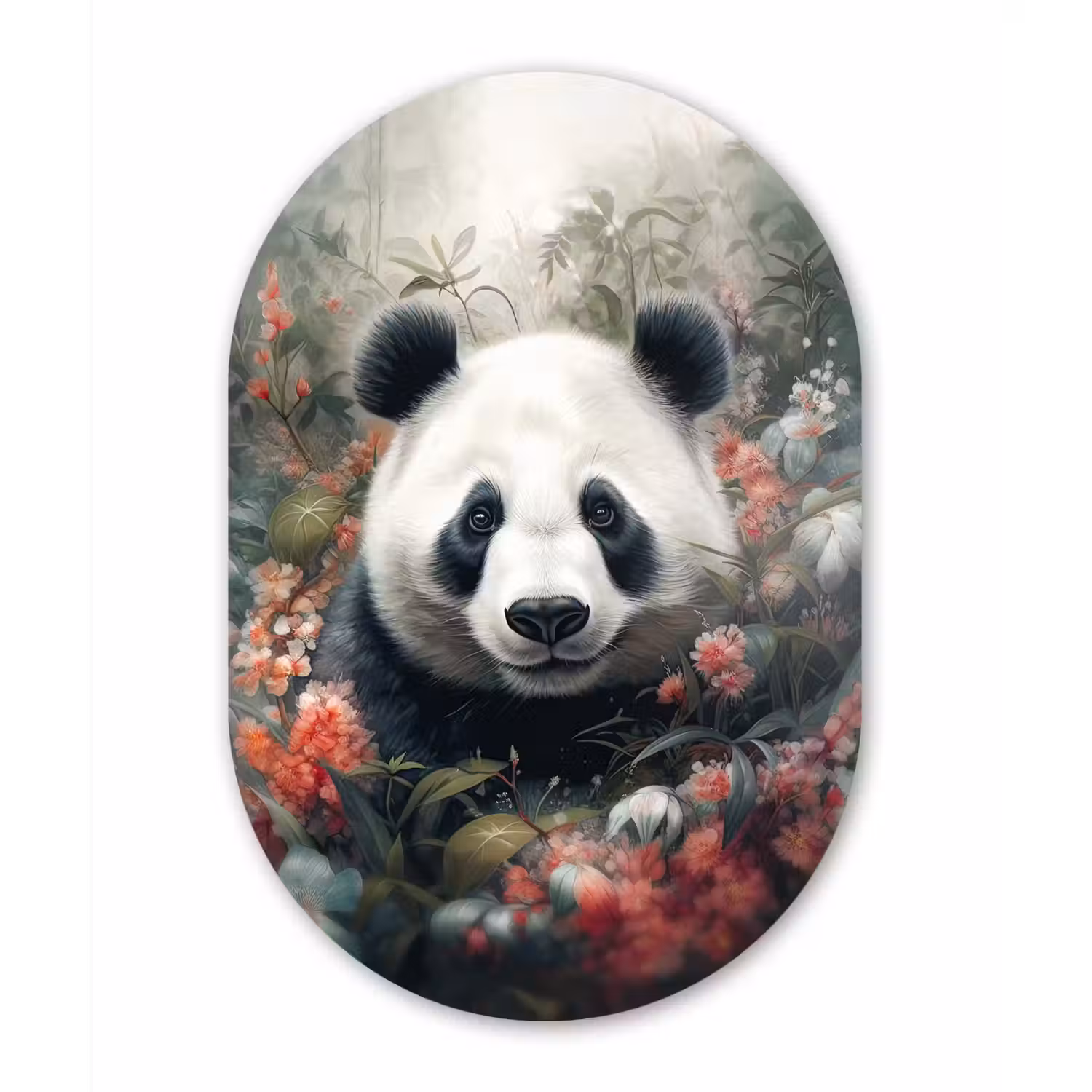 Panda - Wilde dieren - Bloemen - Natuur Wandcirkel Ovaal Forex klein -3d