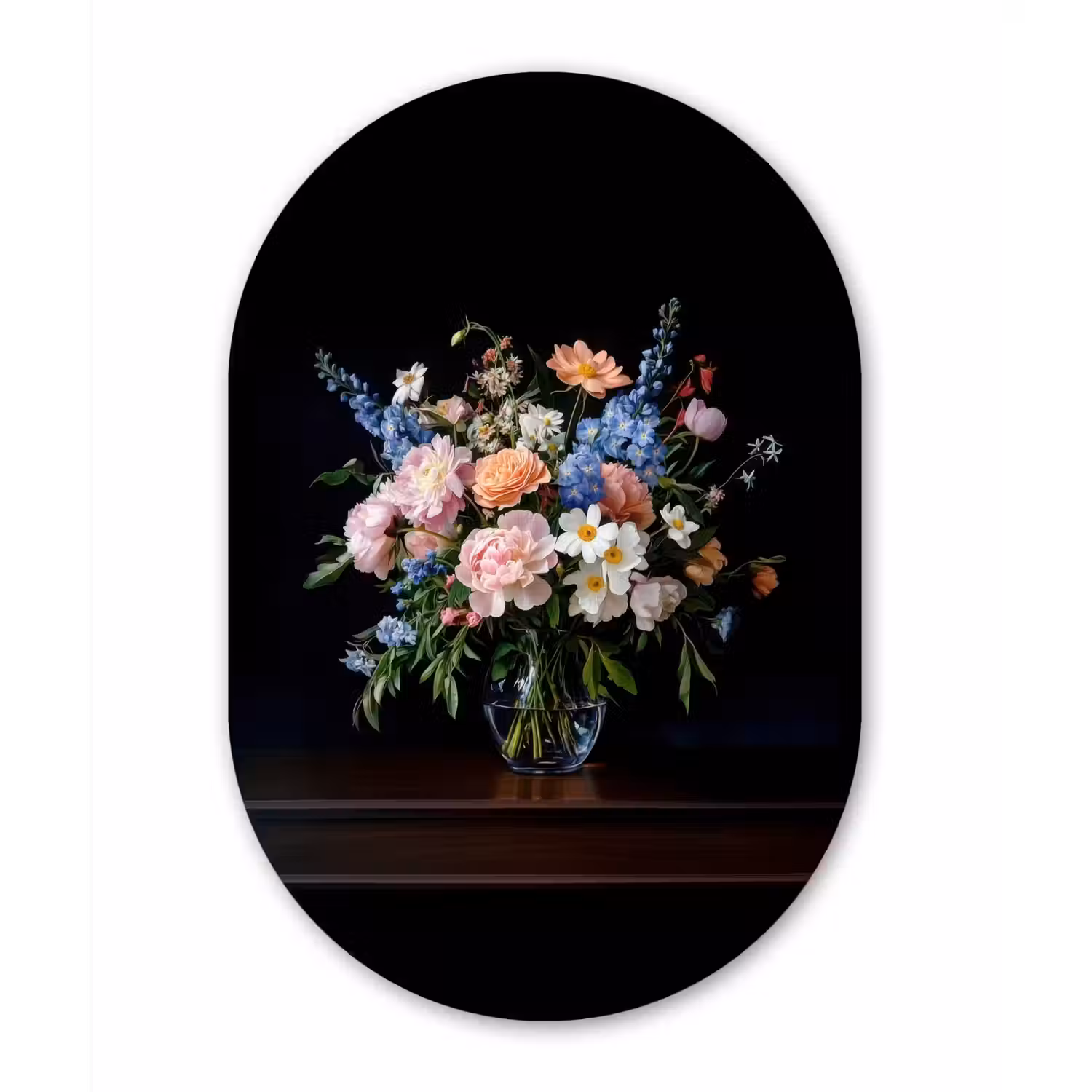 Pastel - Bloemen - Glazen - Vaas Wandcirkel Ovaal Forex klein -3d