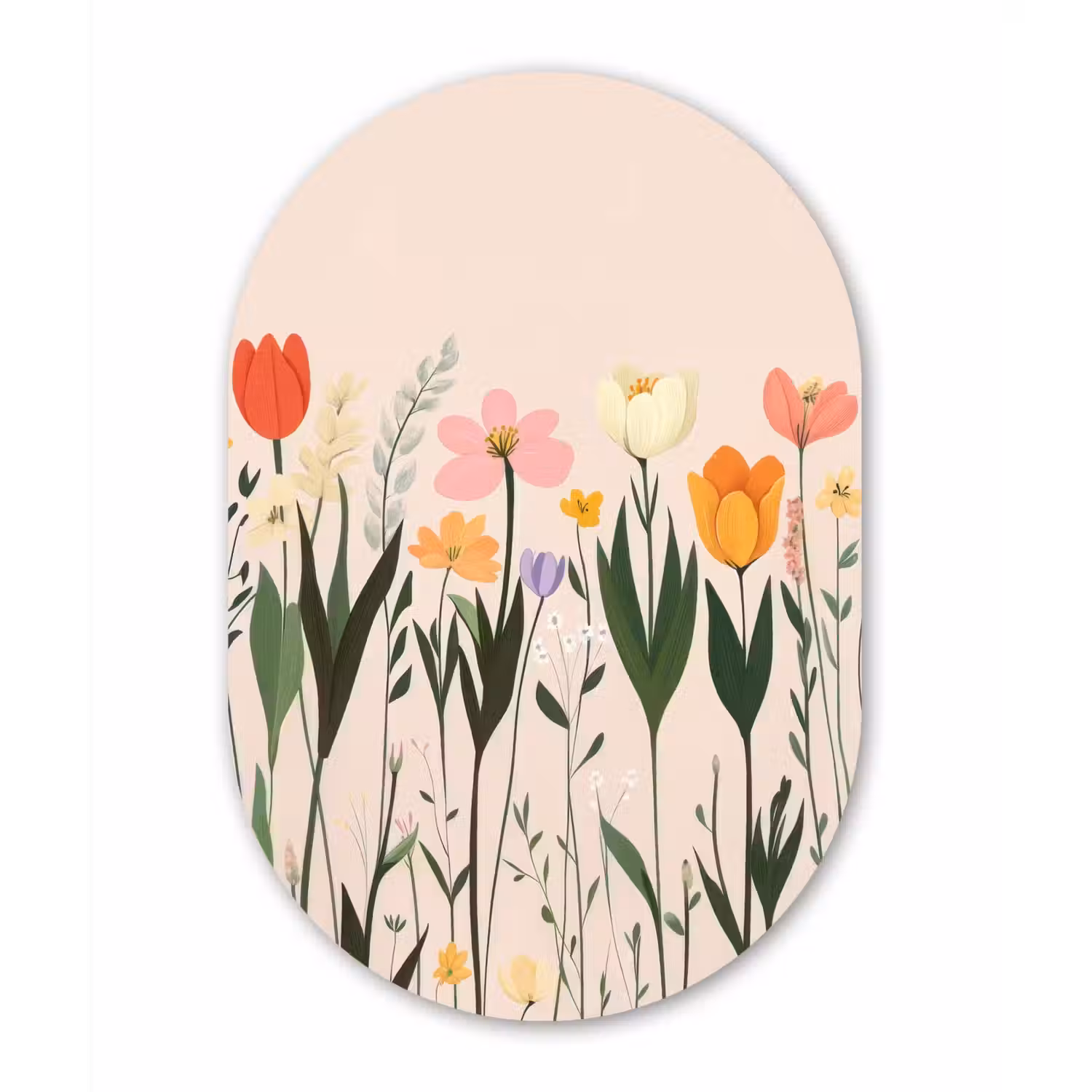 Pasteltinten - Bloemen - Illustratie Wandcirkel Ovaal Forex klein -3d