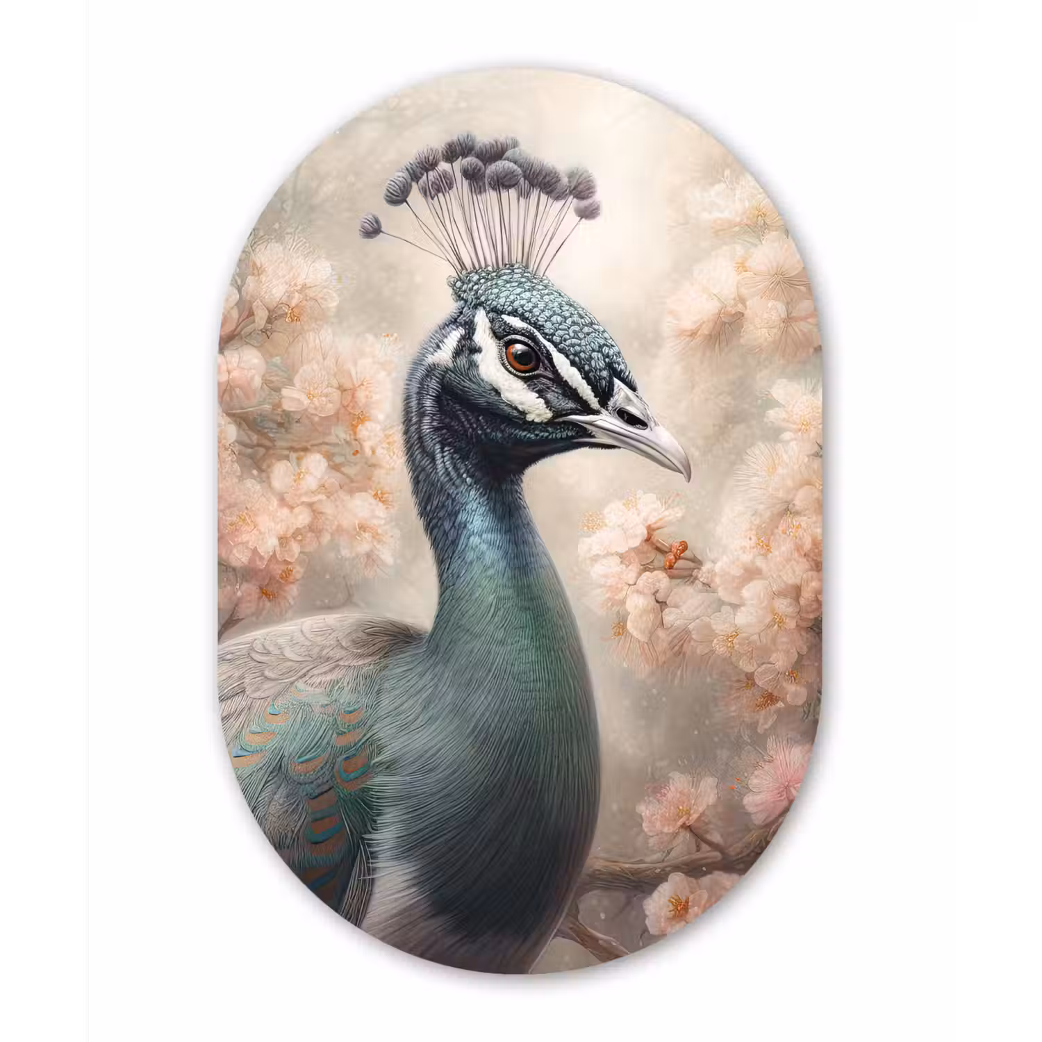 Pauw - Vogels - Bloemen - Boom - Botanisch Wandcirkel Ovaal Forex klein -3d