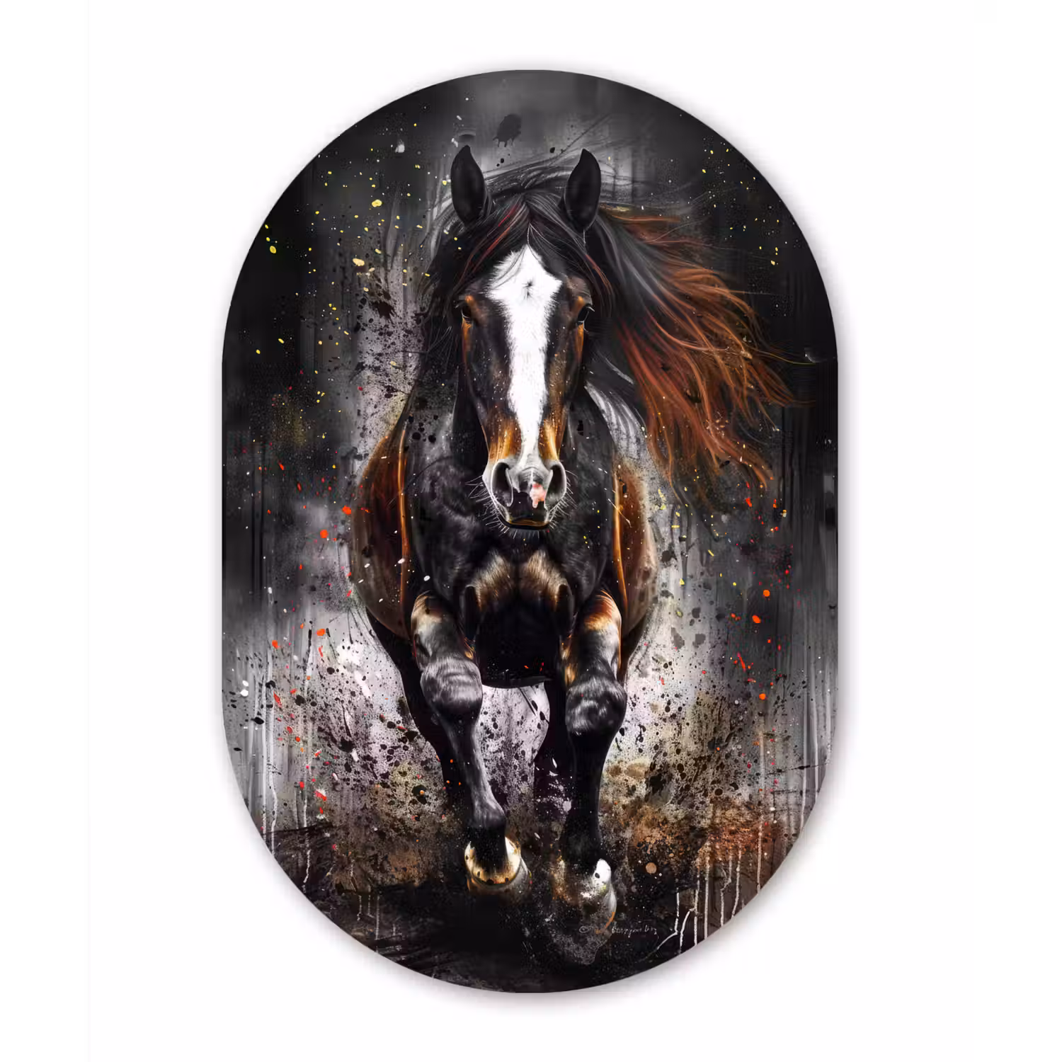 Paard - Dieren - Zwart - Luxe - Modern Wandcirkel Ovaal Forex klein -3d