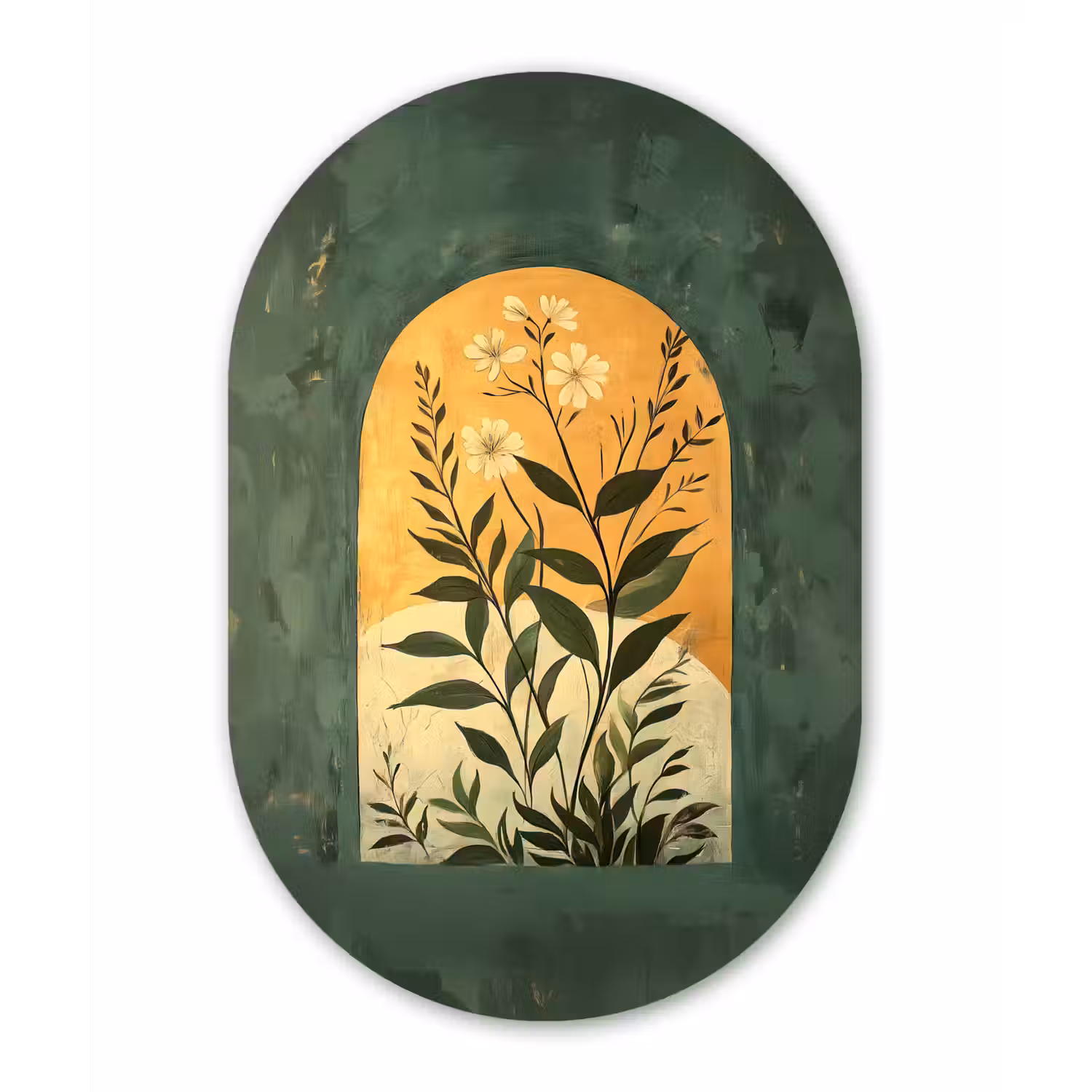 Plant - Bloemen - Wit Wandcirkel Ovaal Forex klein -3d