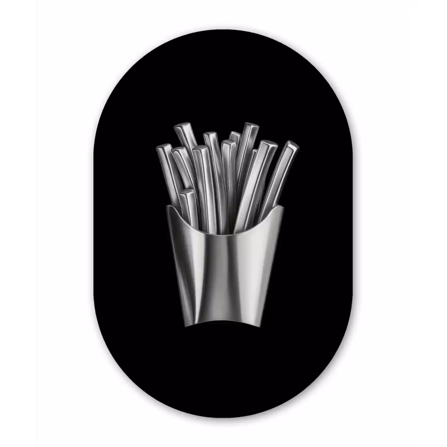 Frietjes - Futuristisch - Zilver Wandcirkel Ovaal Forex klein -3d