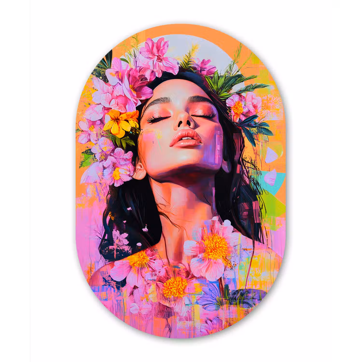 Portret - Bloemenkroon - Vrouw Wandcirkel Ovaal Forex klein -3d