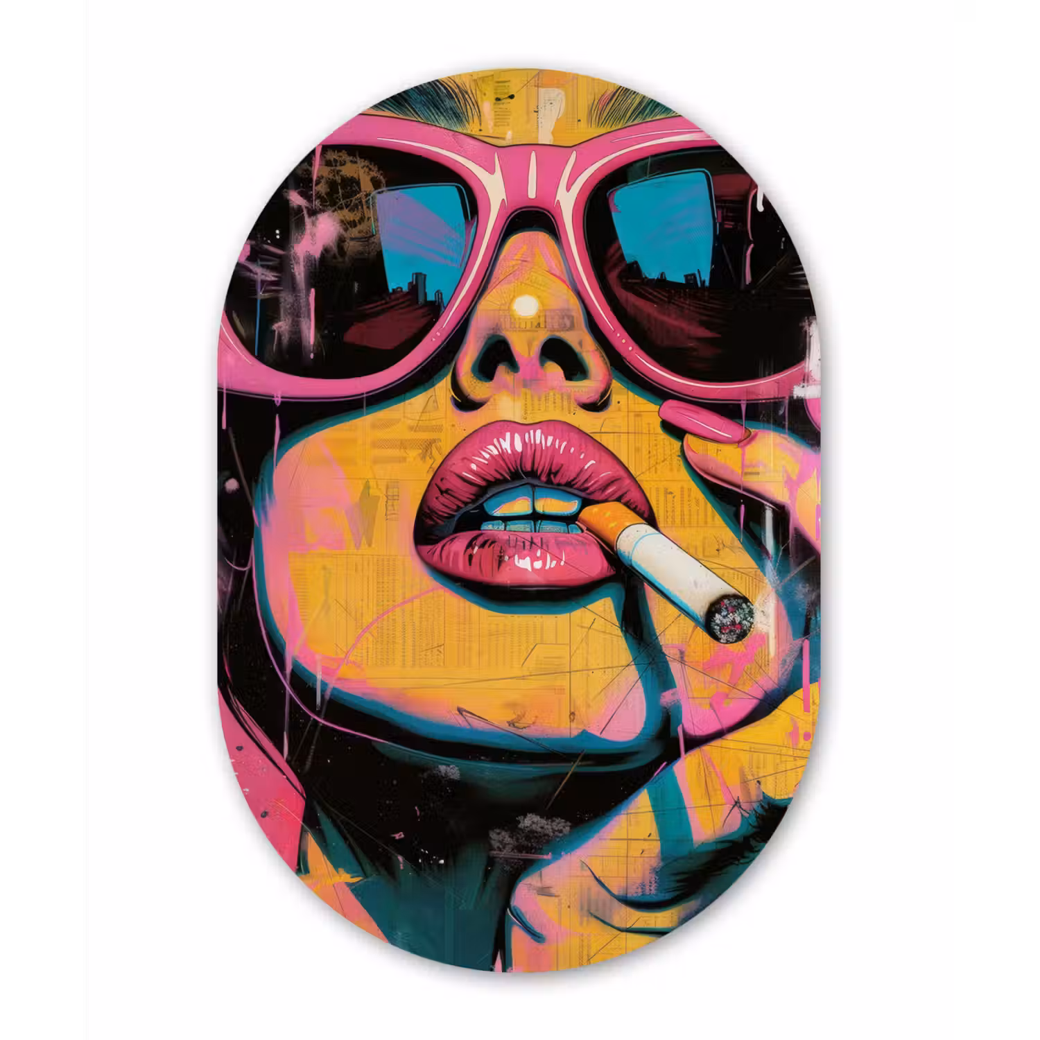 Portret - Vrouw - Abstract - Zonnebril Wandcirkel Ovaal Forex klein -3d