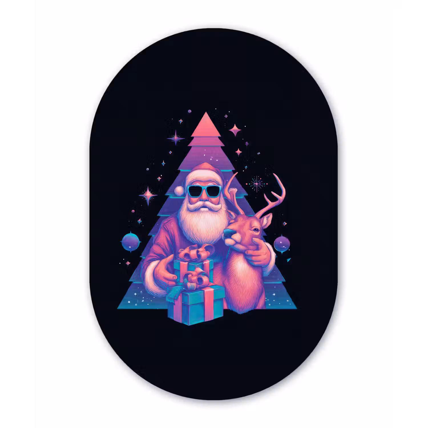 Retro - Kerstman - Rendieren - Kerstboom Wandcirkel Ovaal Forex klein -3d